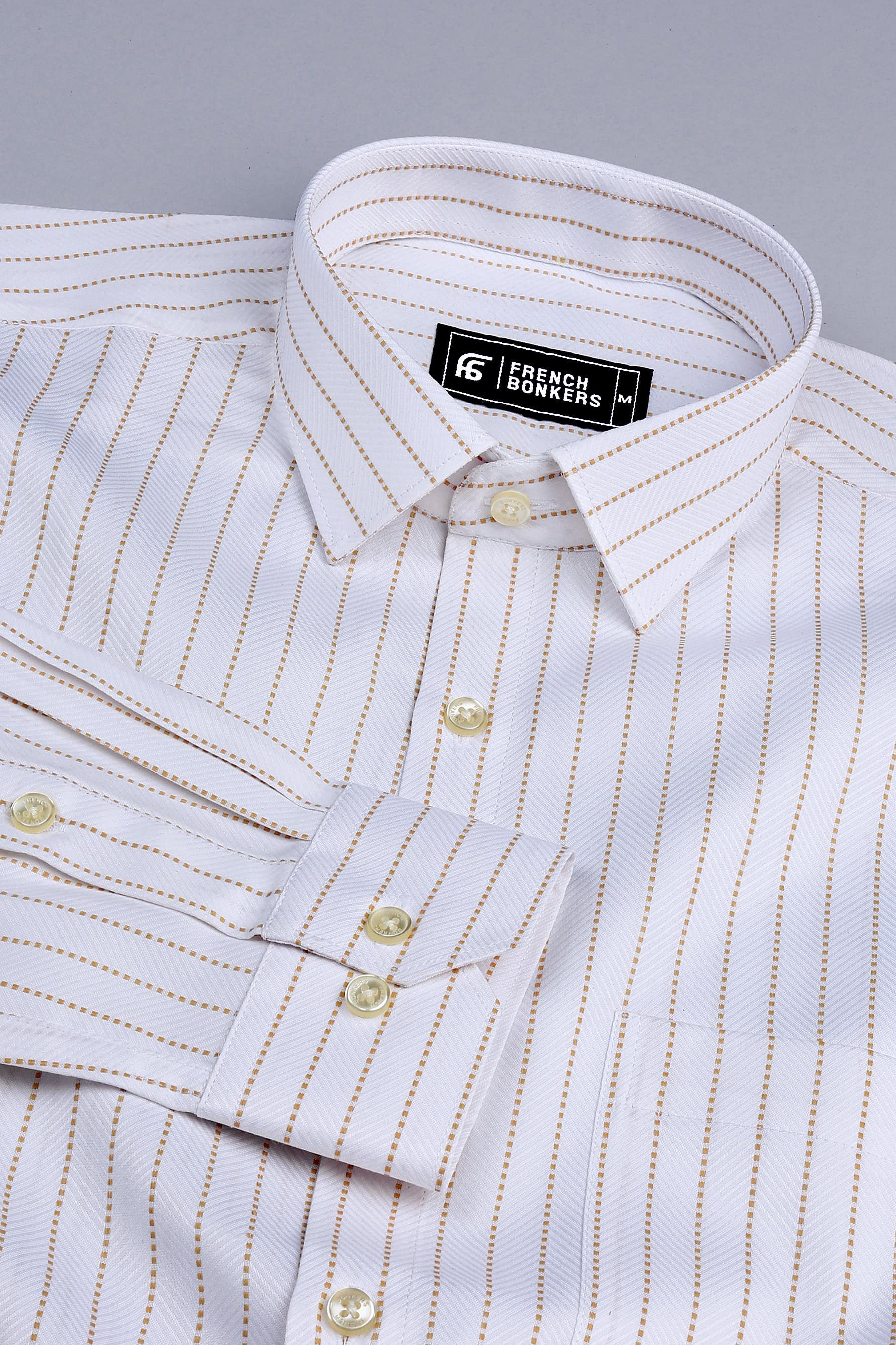 White with light brown dot line stripe shirt