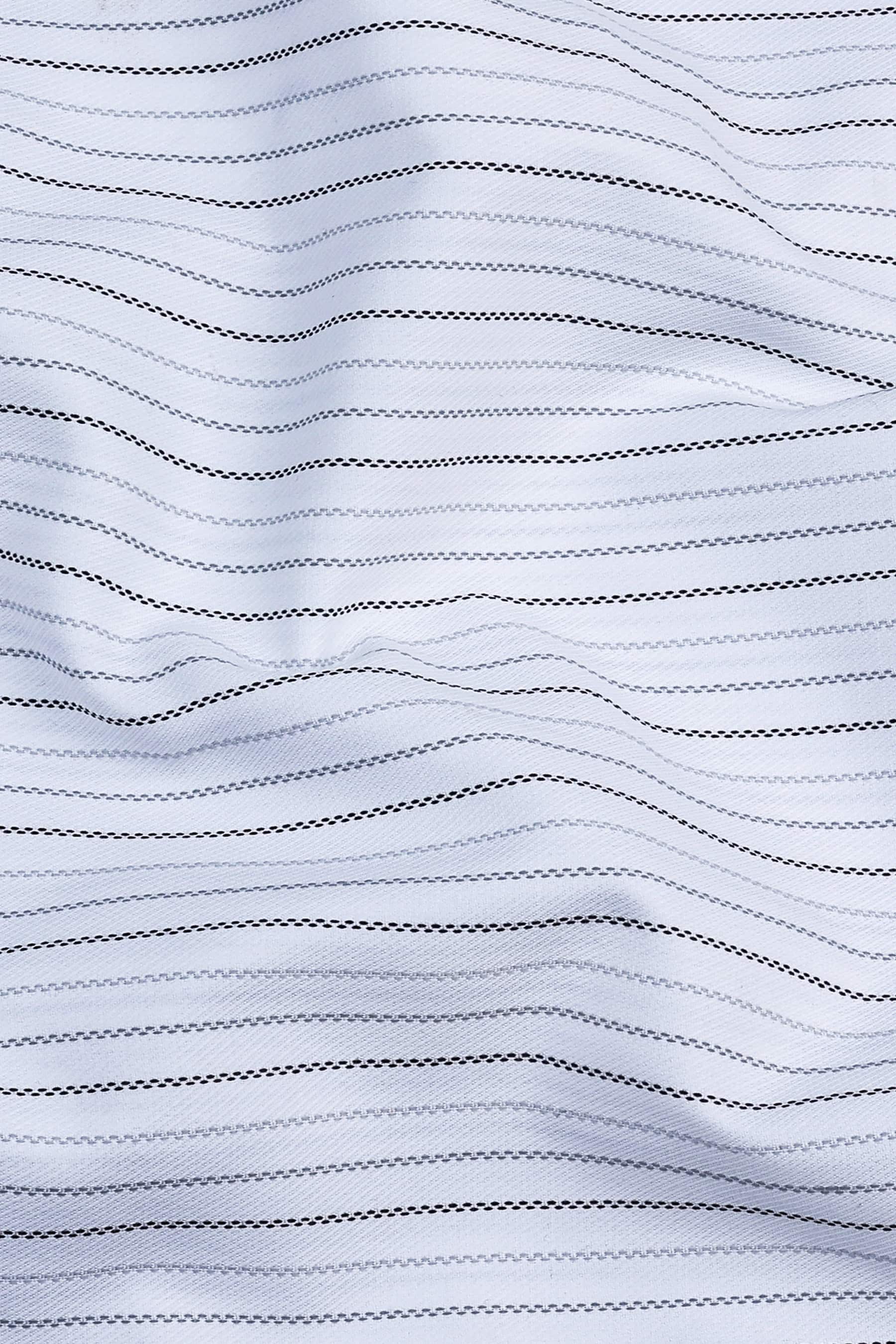 White with grey and black line stripe shirt