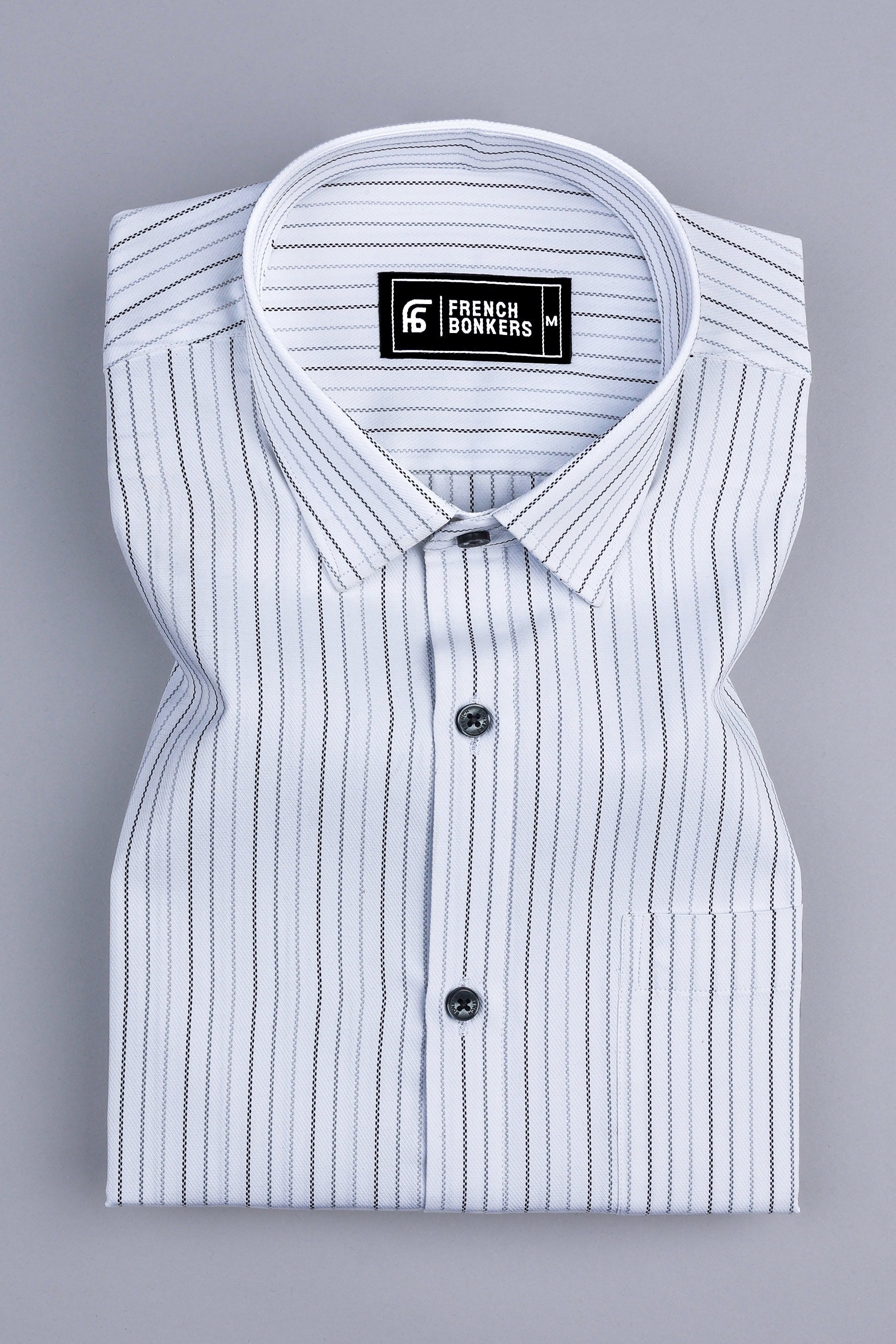 White with grey and black line stripe shirt White with grey and black line stripe shirt