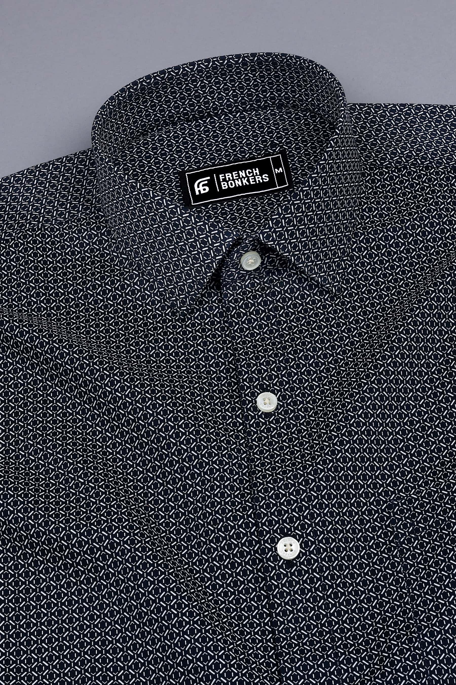 Off white cotton shirt with all-over blue & green floral hand block print and full sleeves.