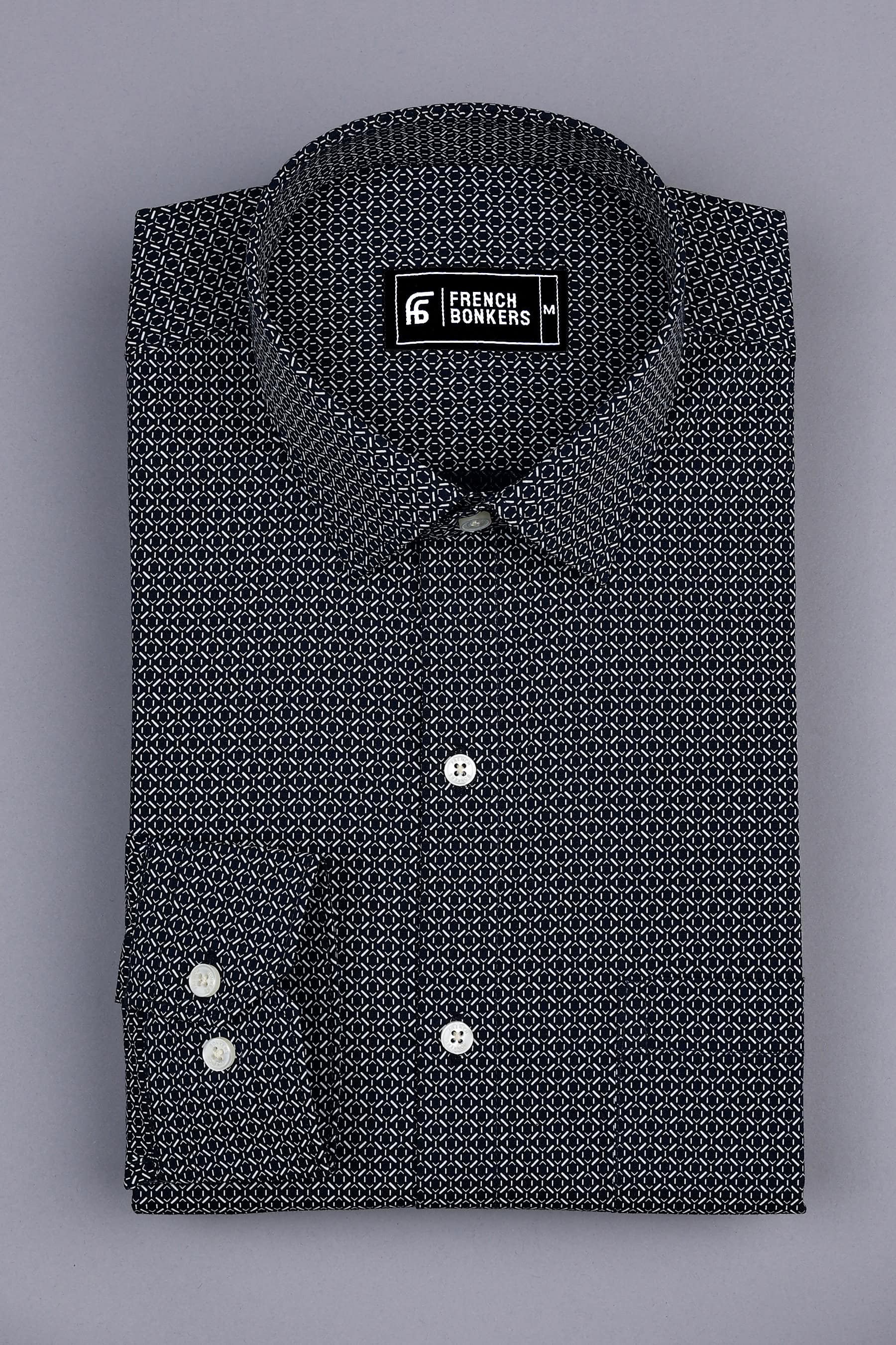 Indigo blue with white block printed cotton shirt