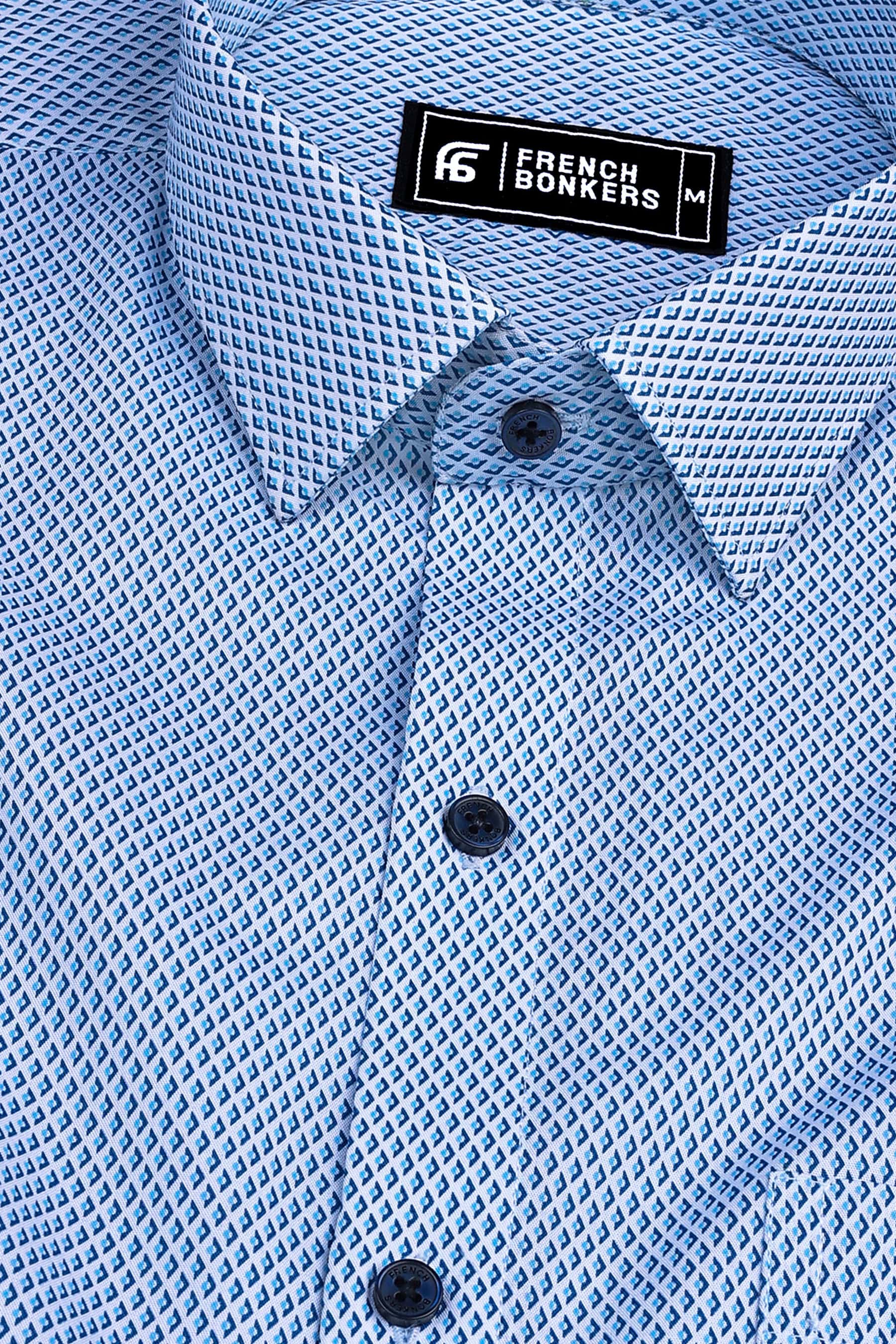 White with blue alien plane printed cotton shirt