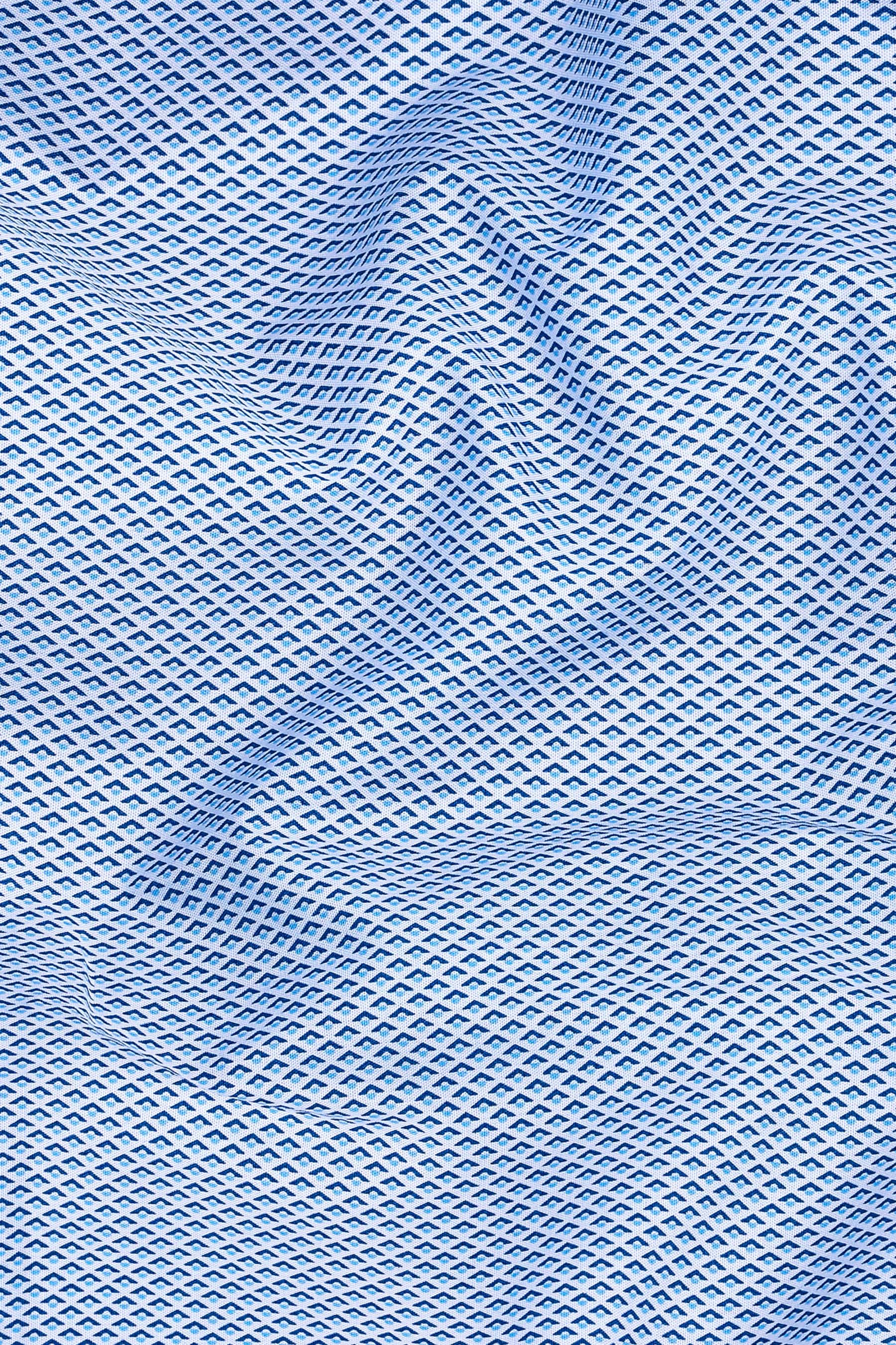 White with blue alien plane printed cotton shirt