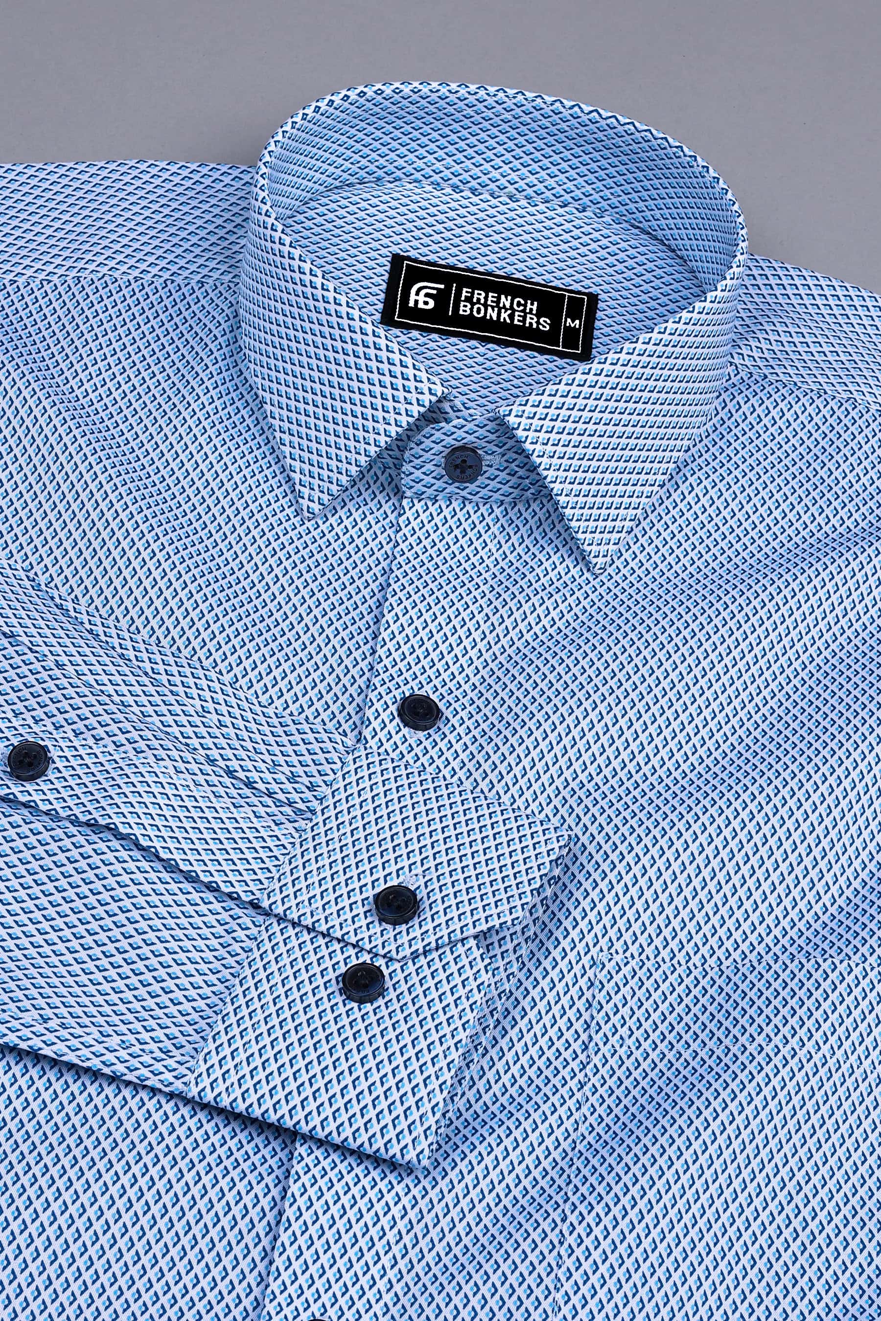 White with blue alien plane printed cotton shirt