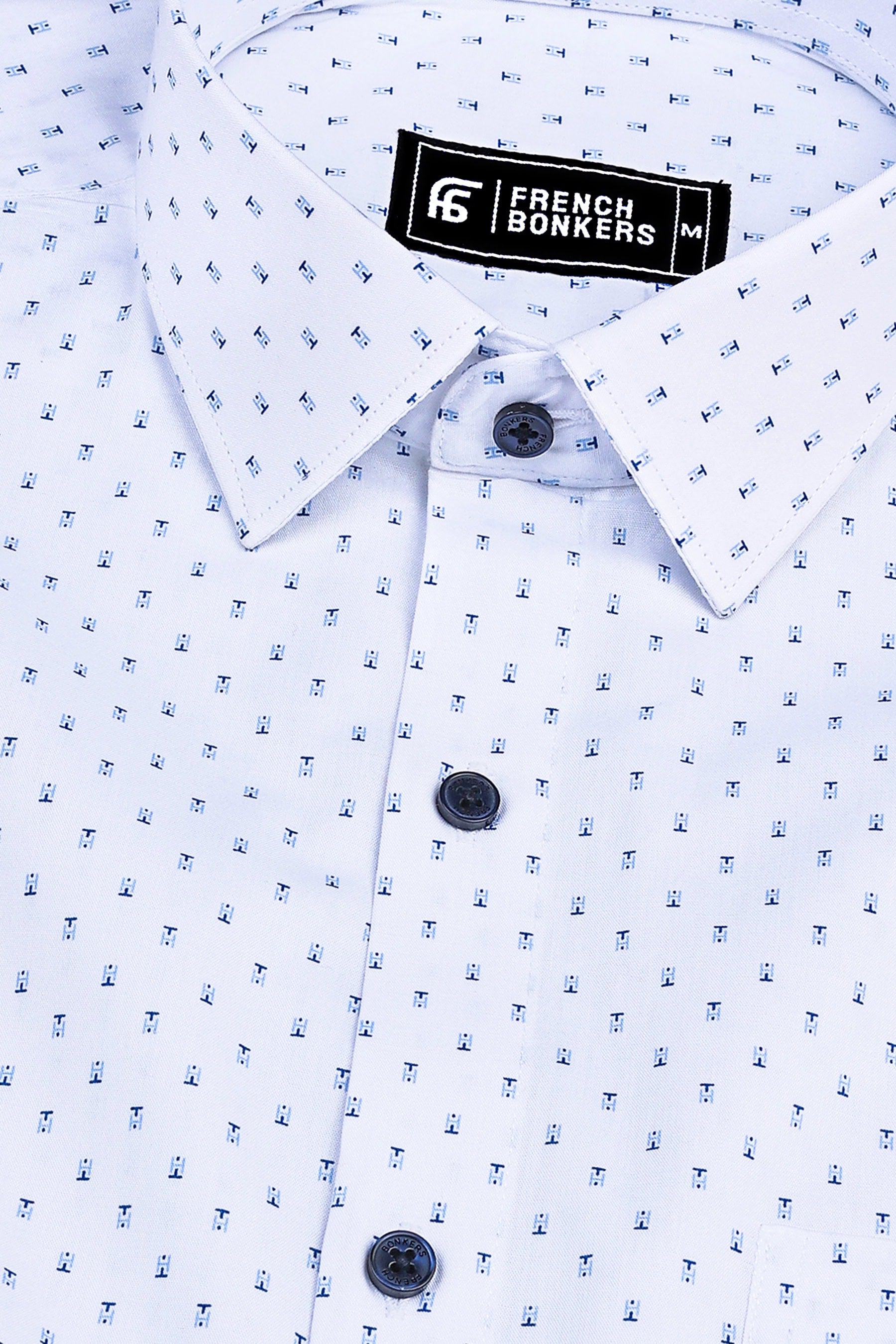 White with blue printed cotton shirt