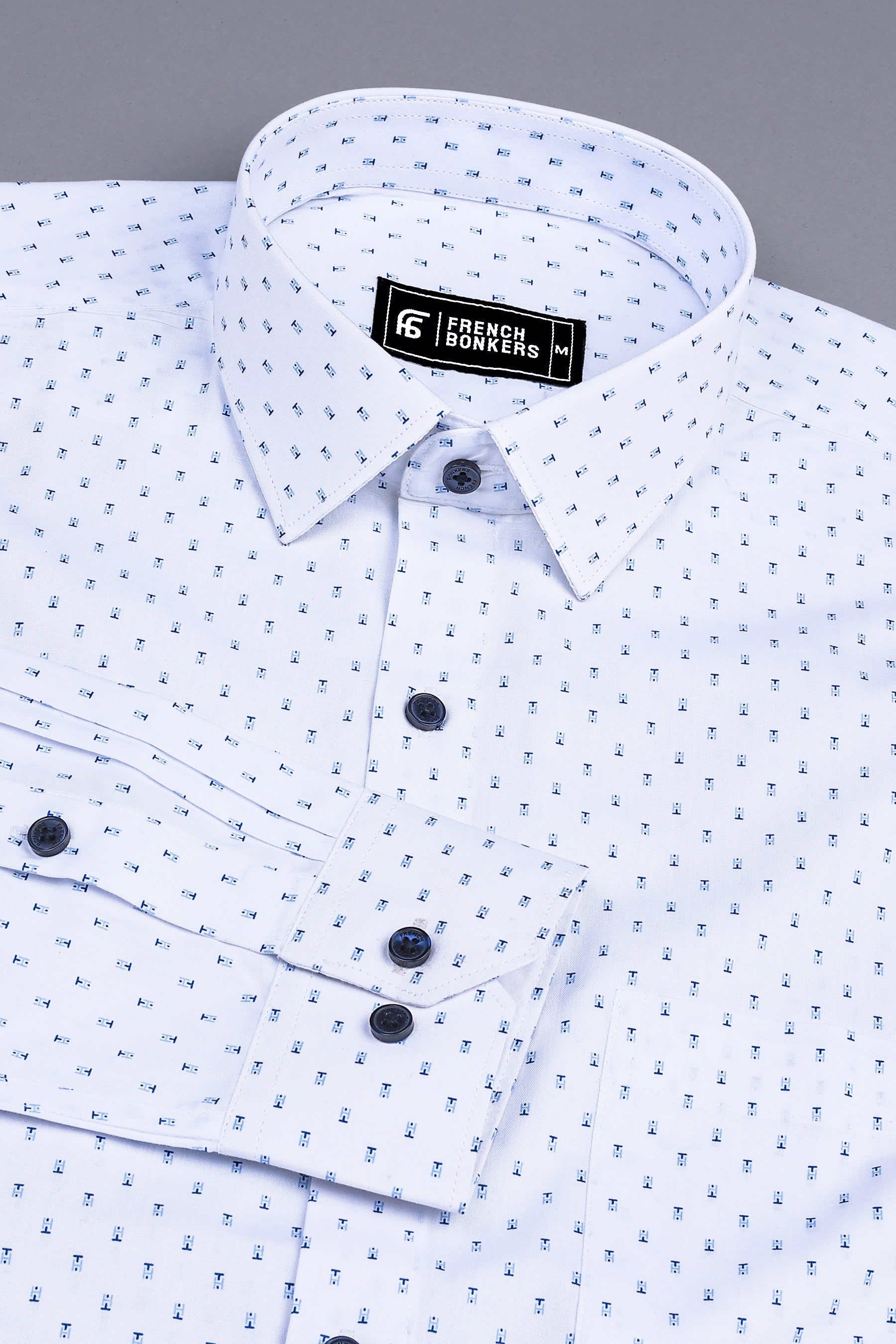 White with blue printed cotton shirt