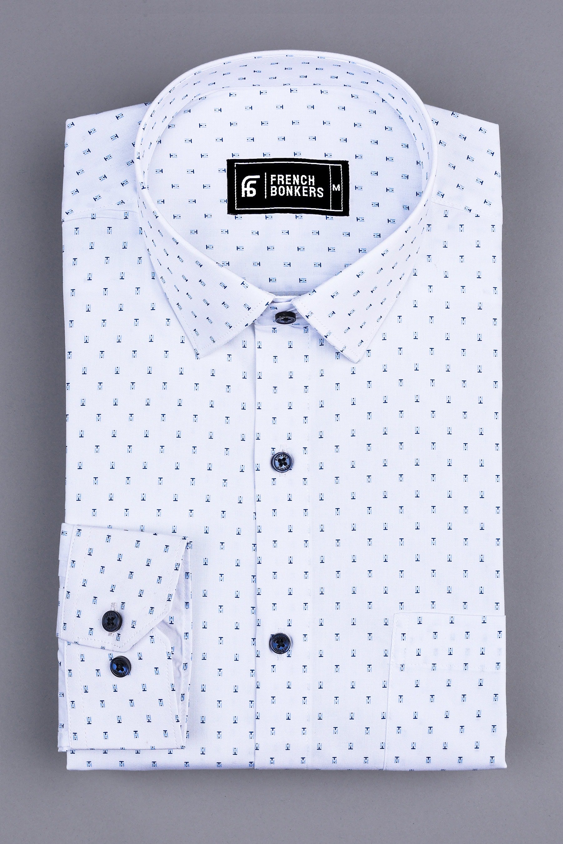 White with blue printed cotton shirt