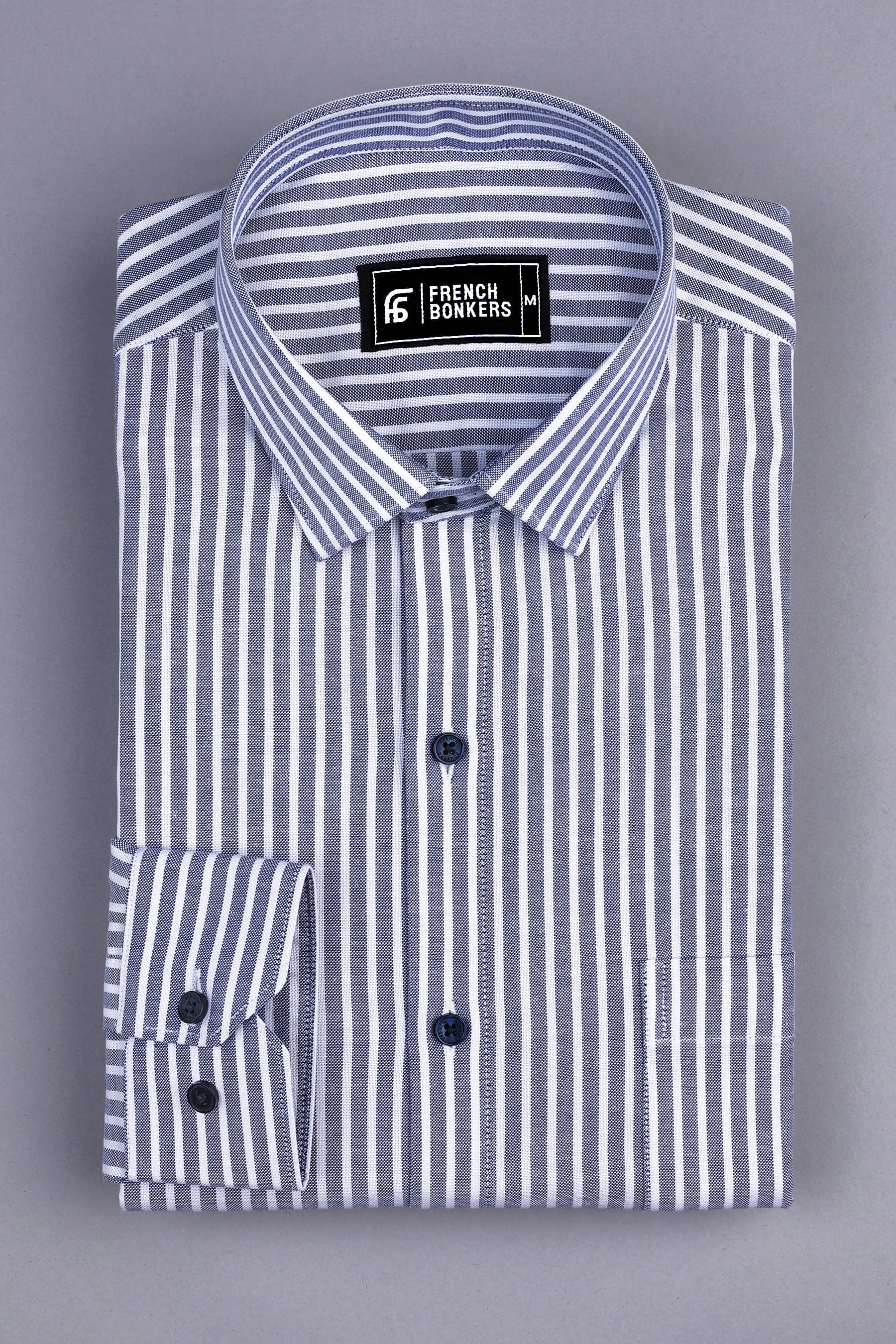 Navy blue with white line oxford stripe shirt