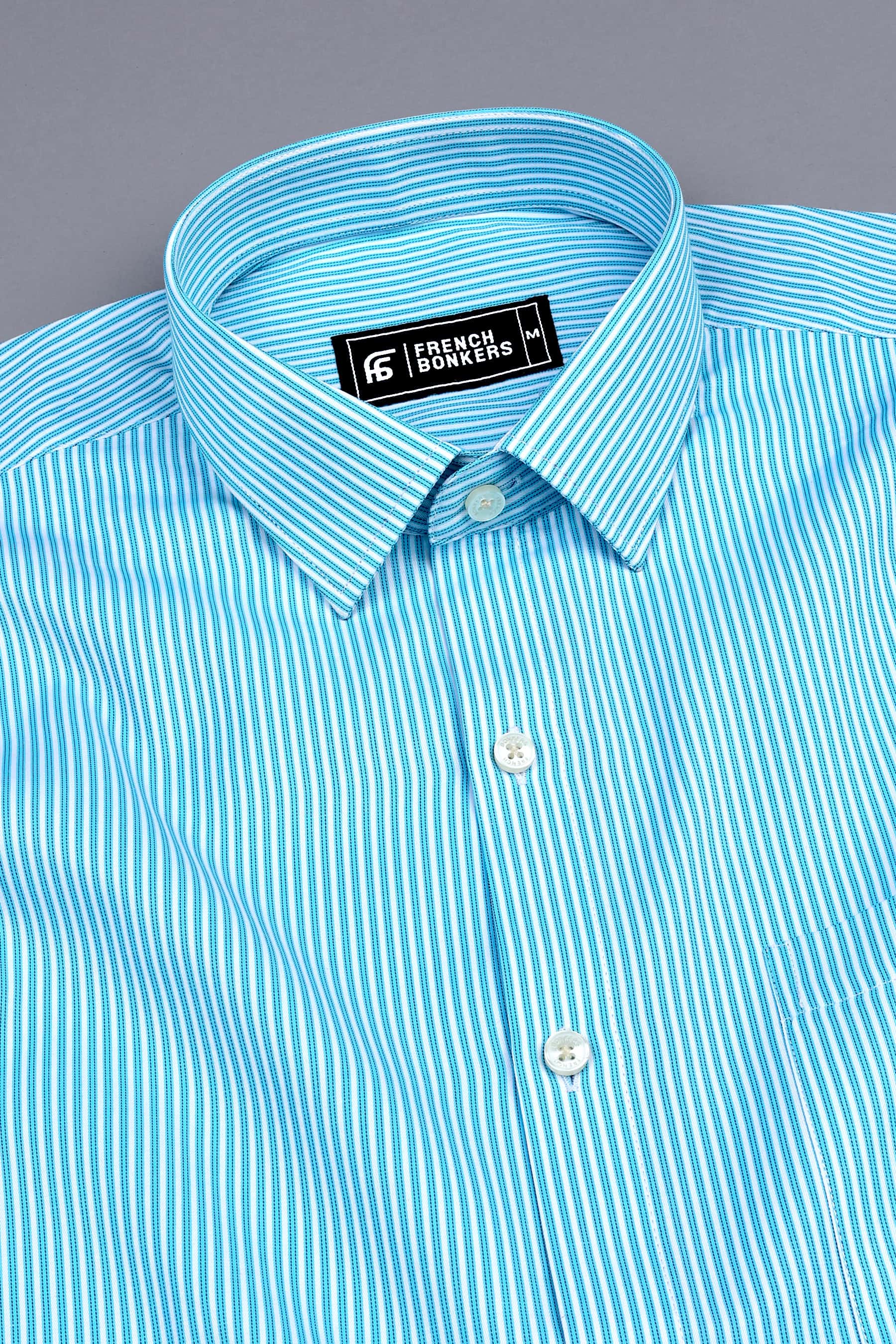 Sky blue with white and blue Line stripe shirt