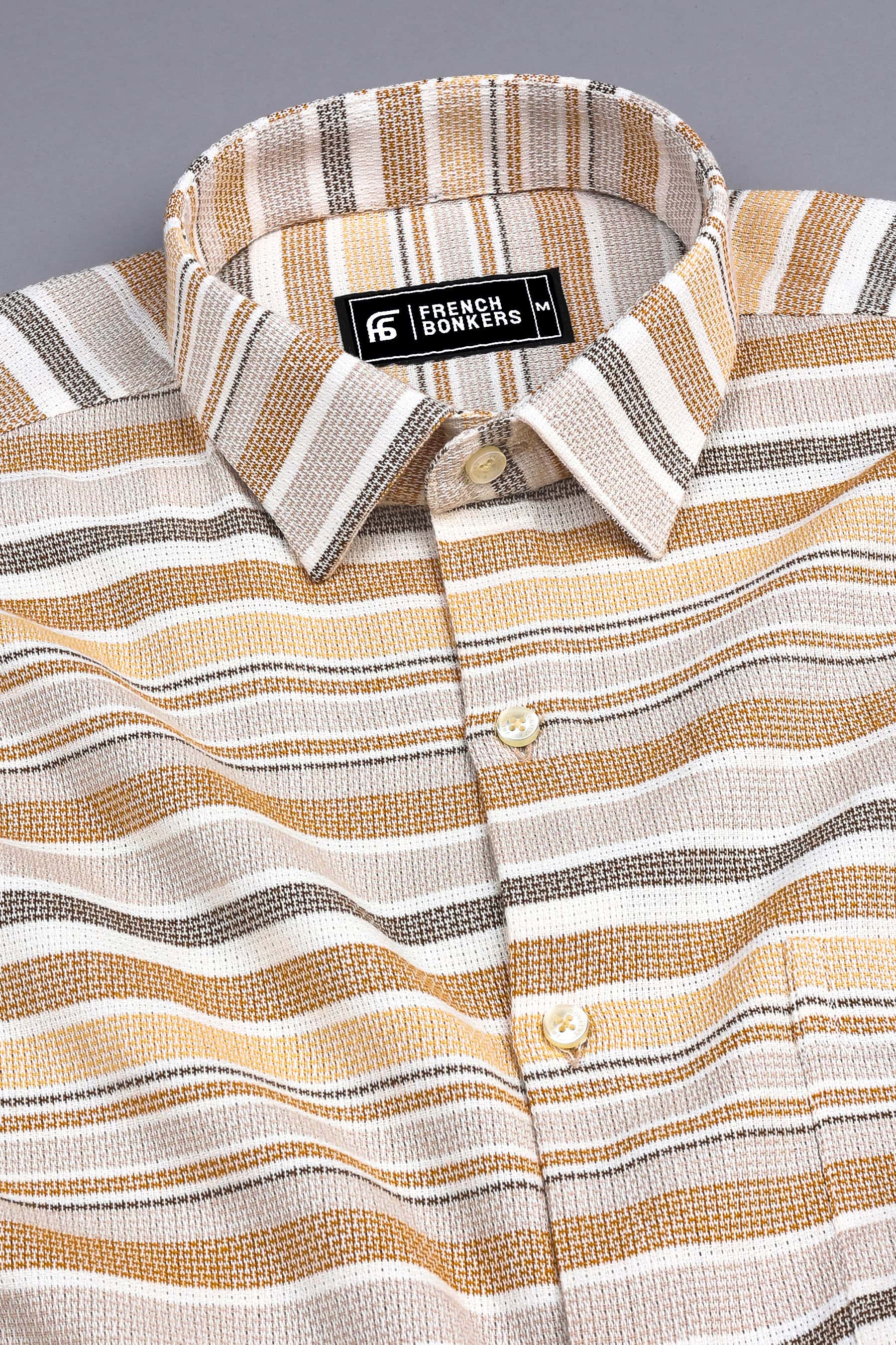 Grey with light and dark brown line vintage stripe shirt
