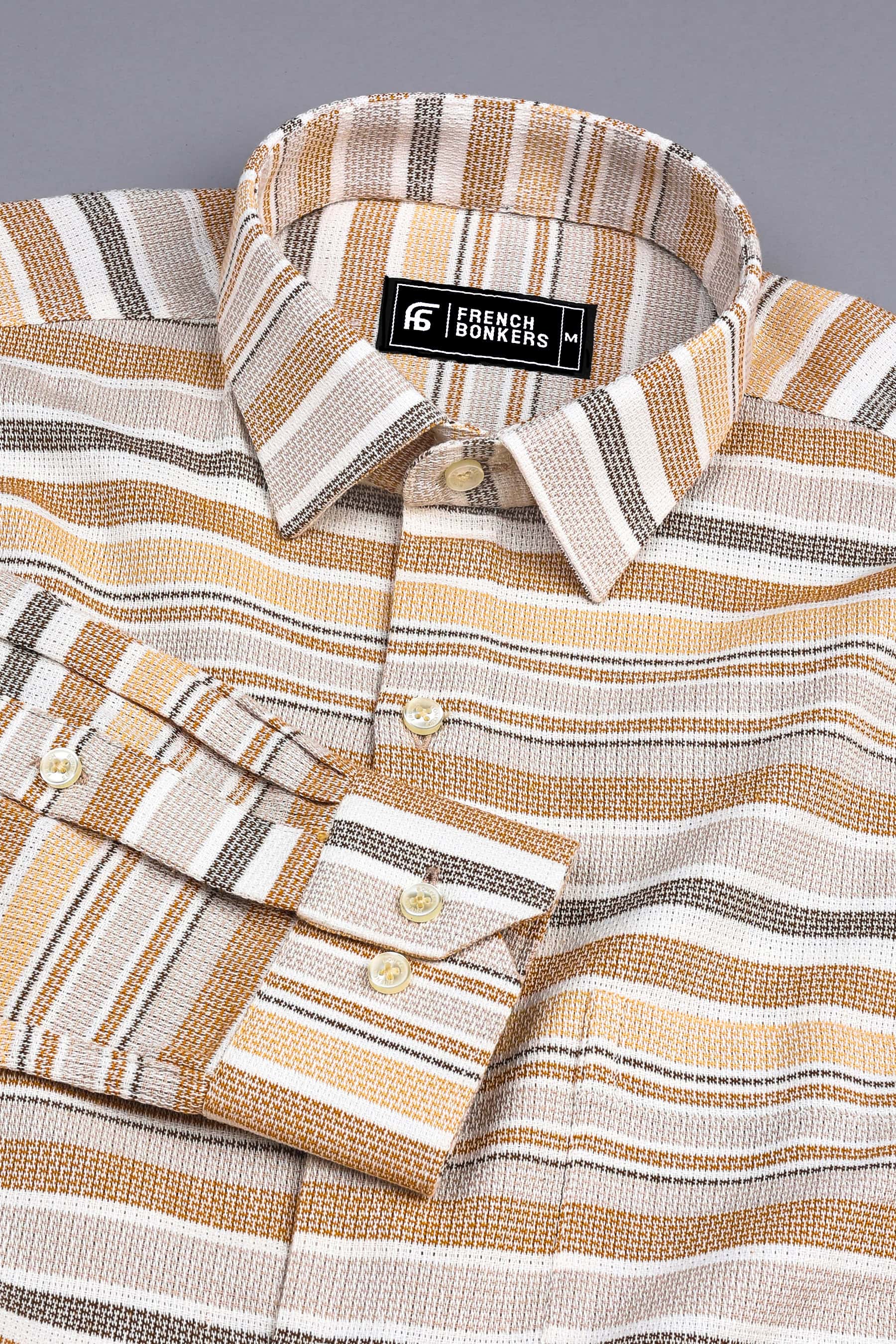 Grey with light and dark brown line vintage stripe shirt