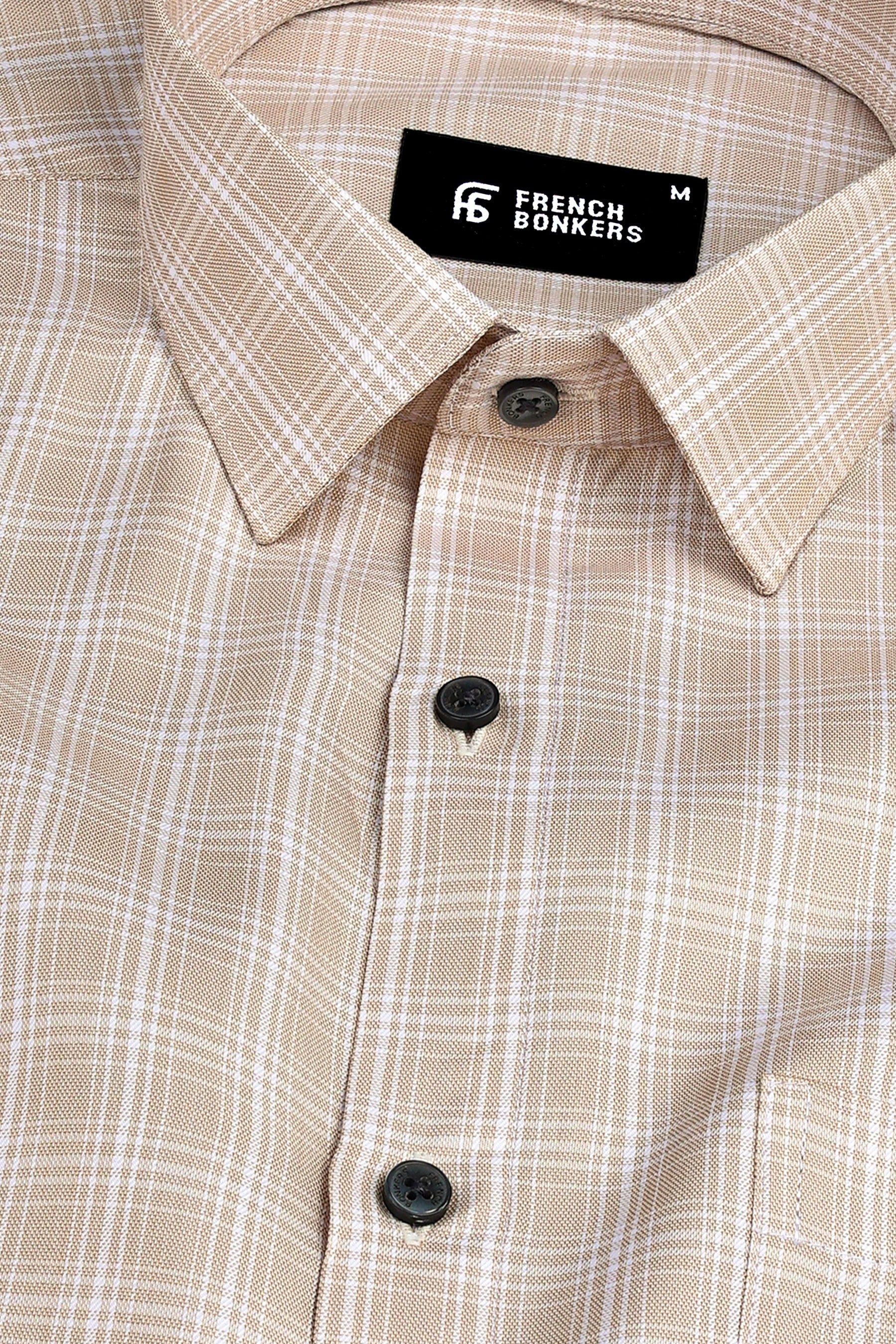 Light brown with white line check shirt