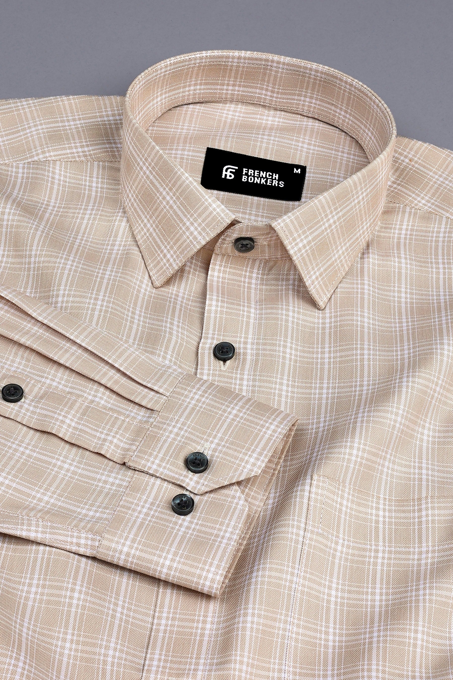 Light brown with white line check shirt