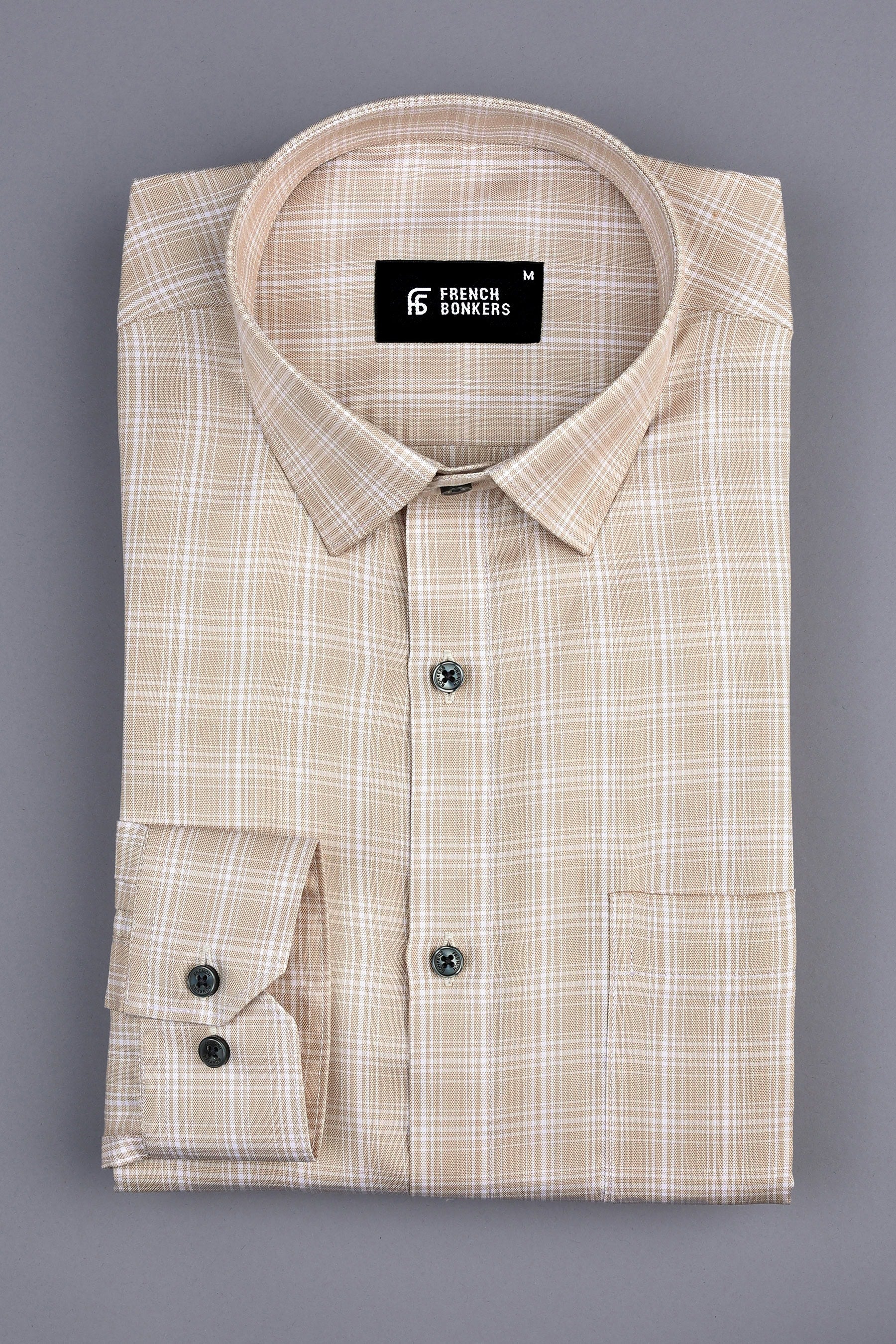 Light brown with white line check shirt