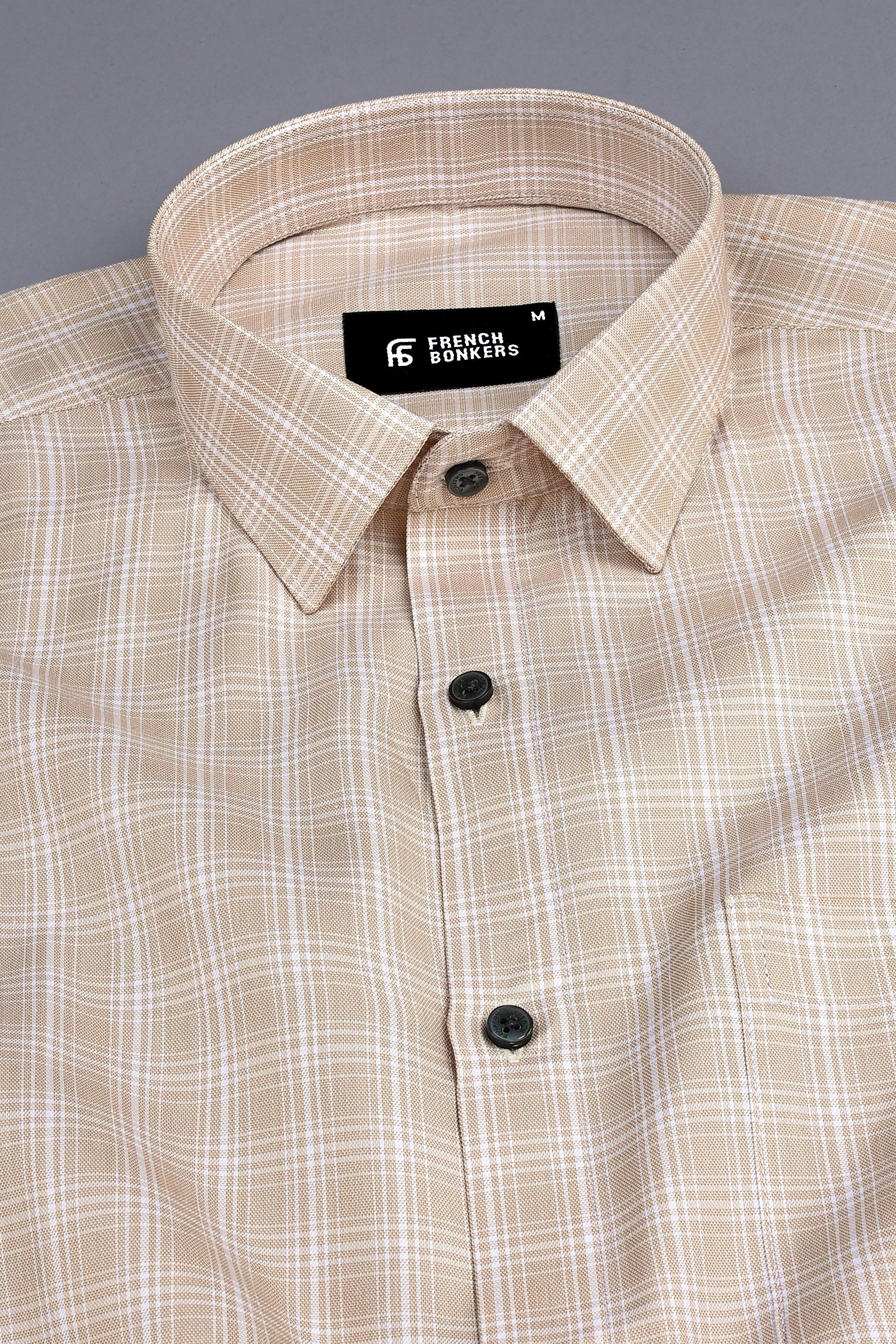 Light brown with white line check shirt