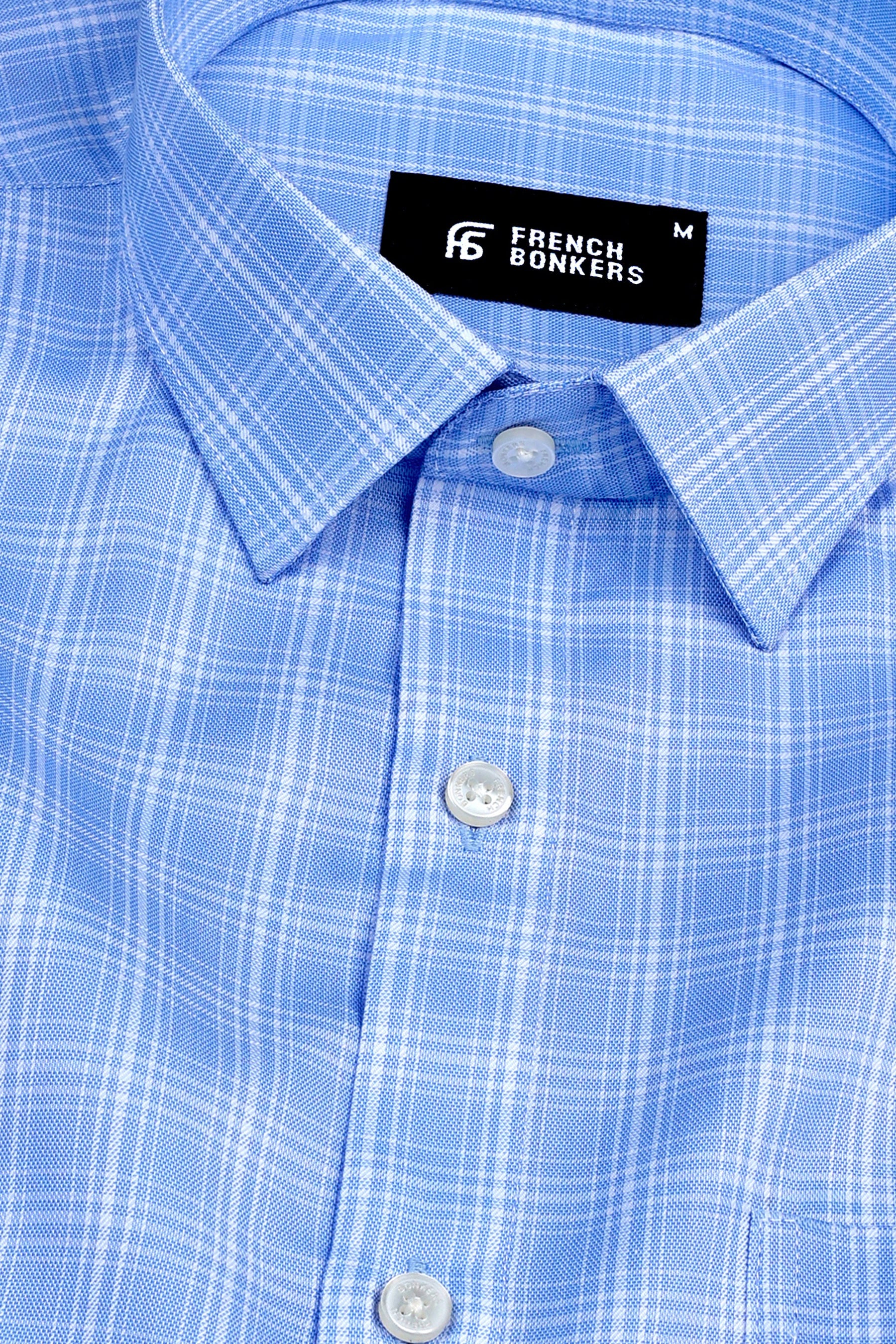 Light blue with white line check shirt