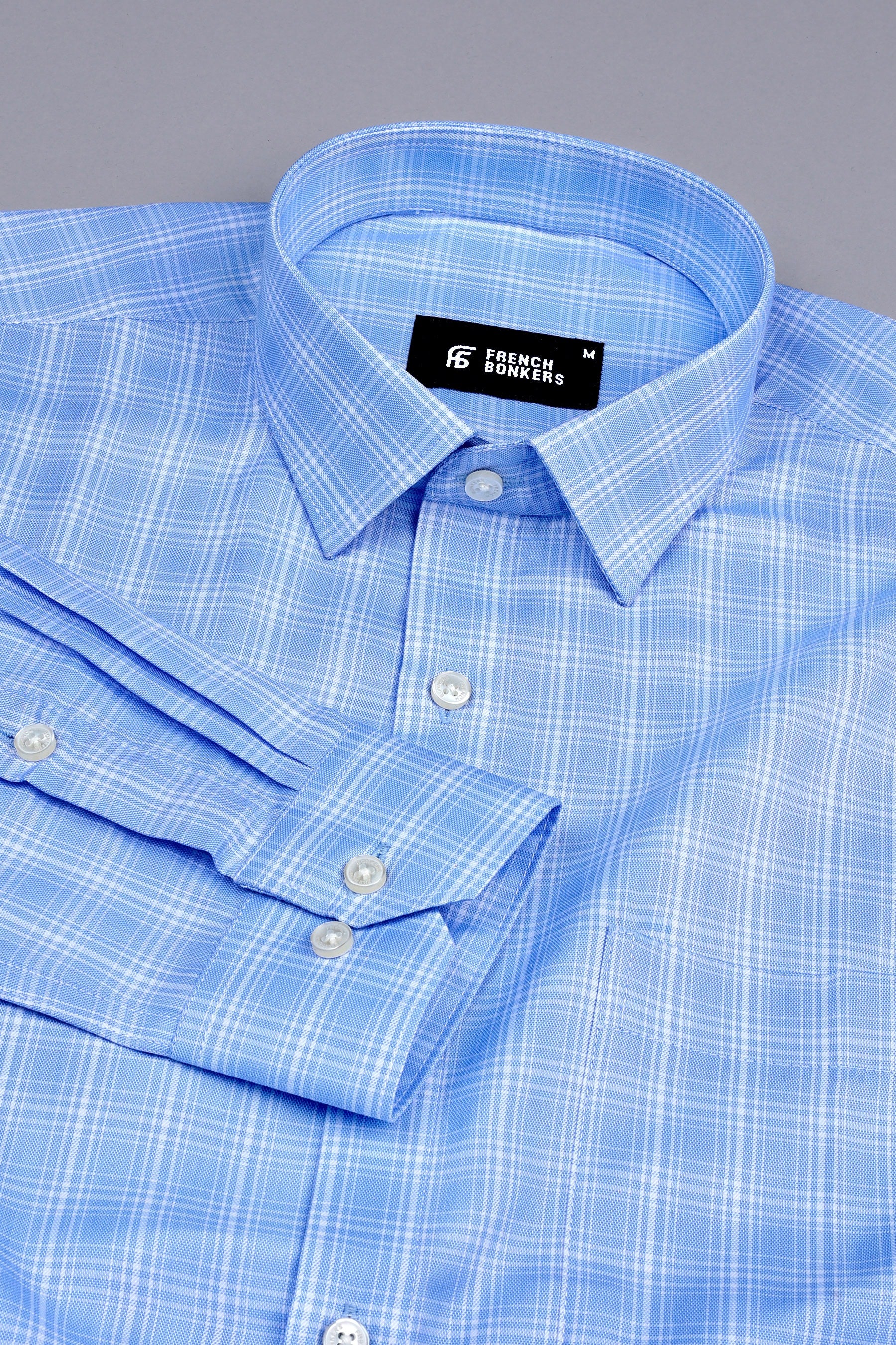 Light blue with white line check shirt