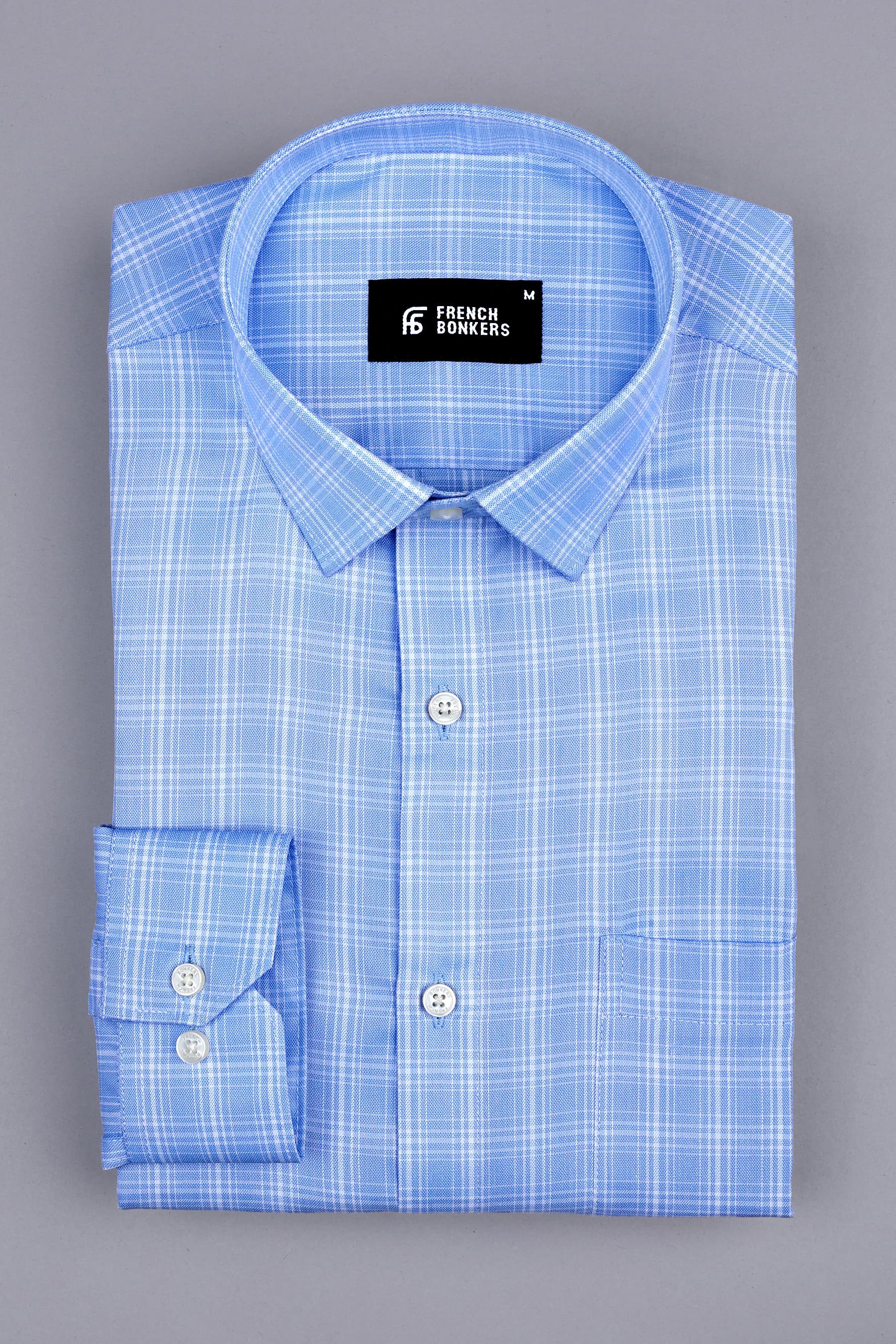 Light blue with white line check shirt