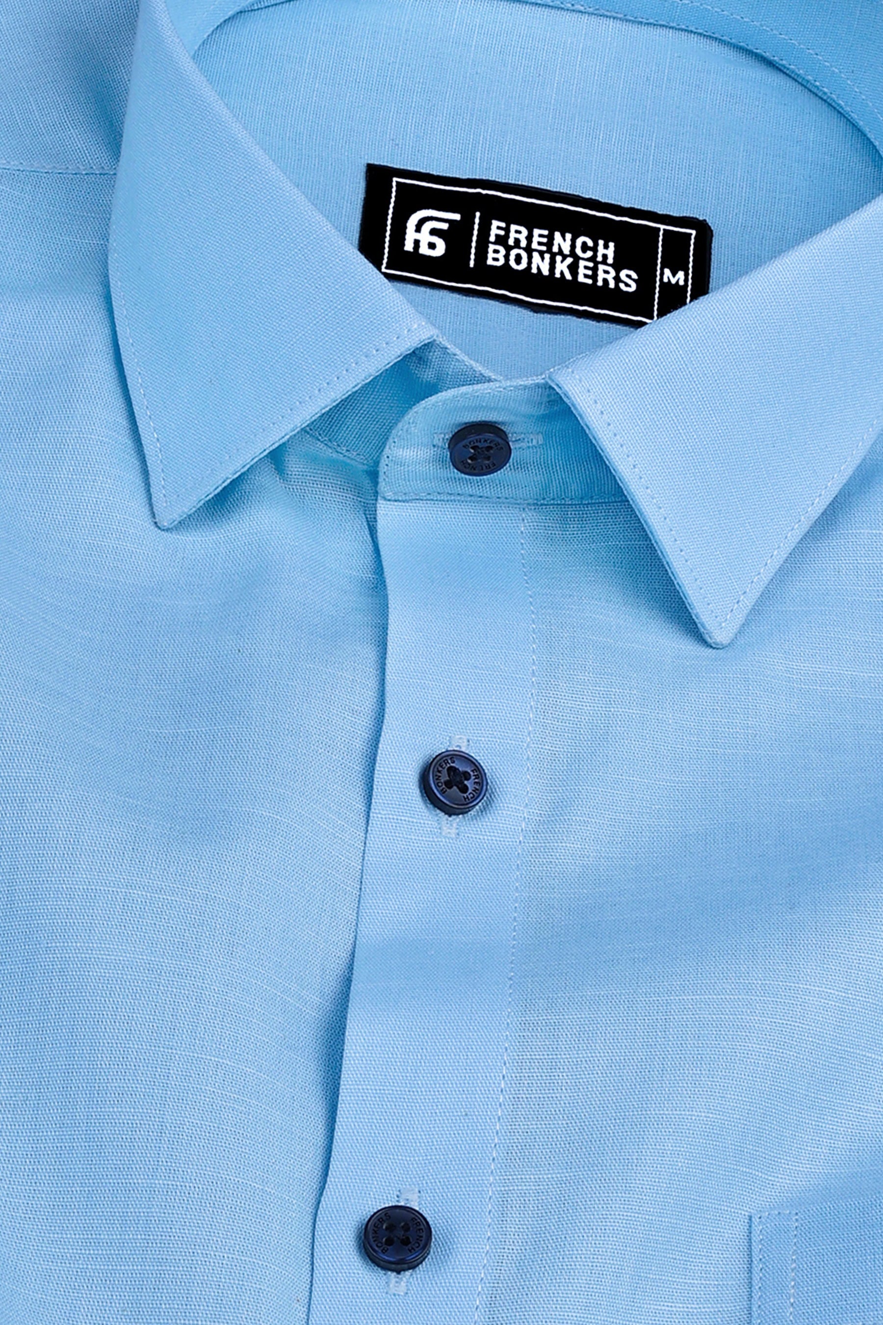 Shiny light sky blue cotton linen shirt
