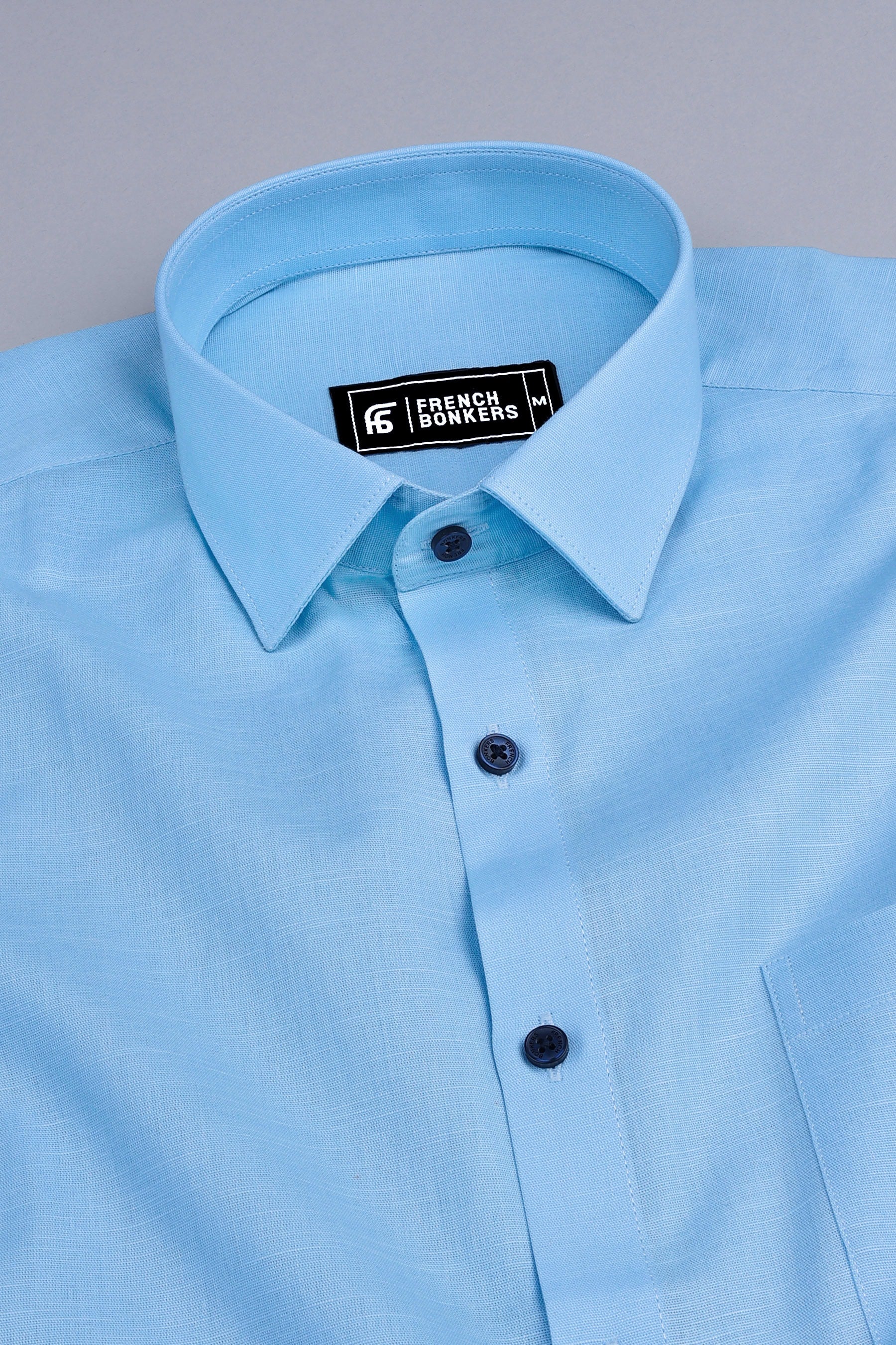 Shiny light sky blue cotton linen shirt