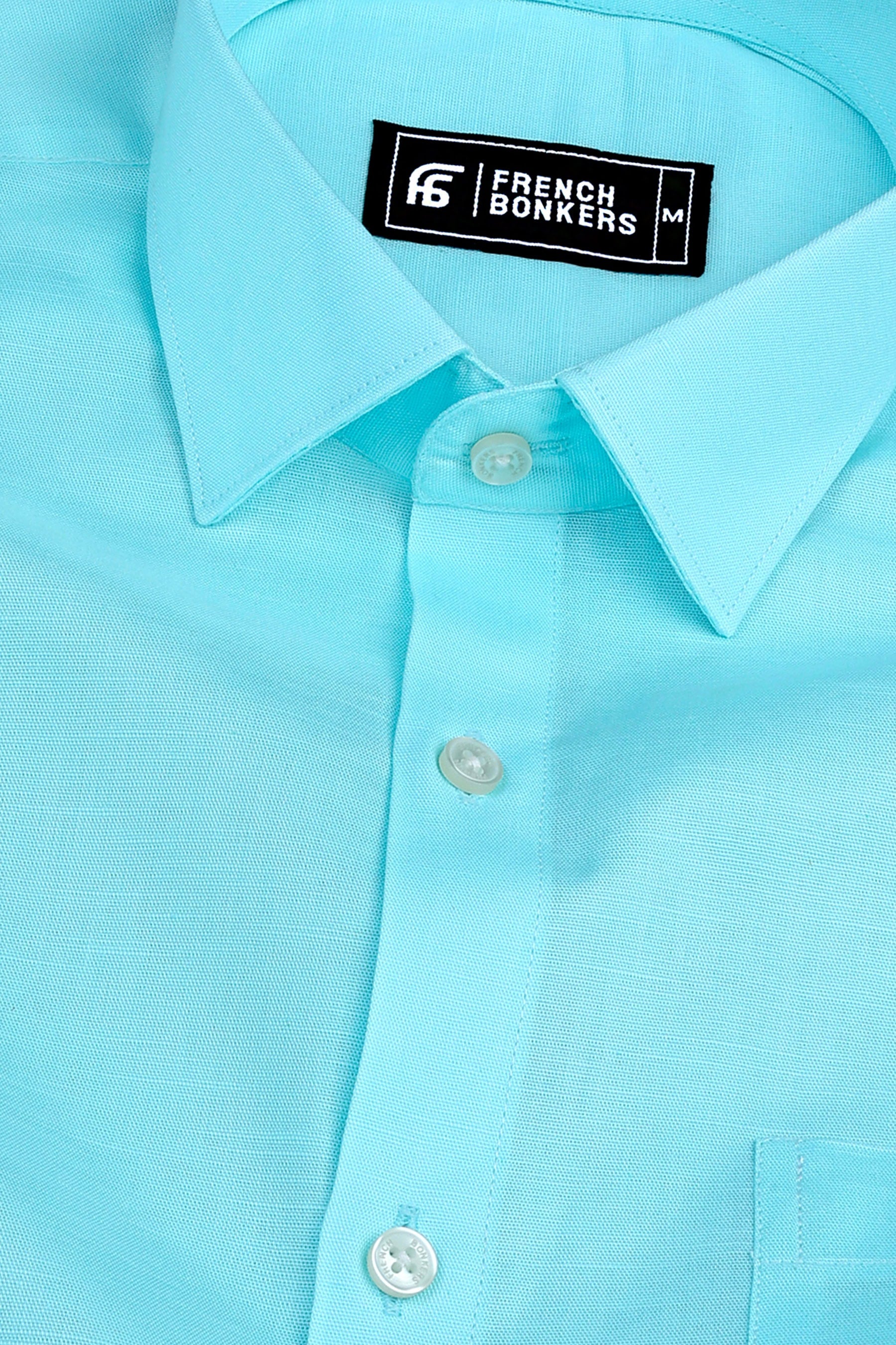 Shiny turquoise blue cotton linen shirt