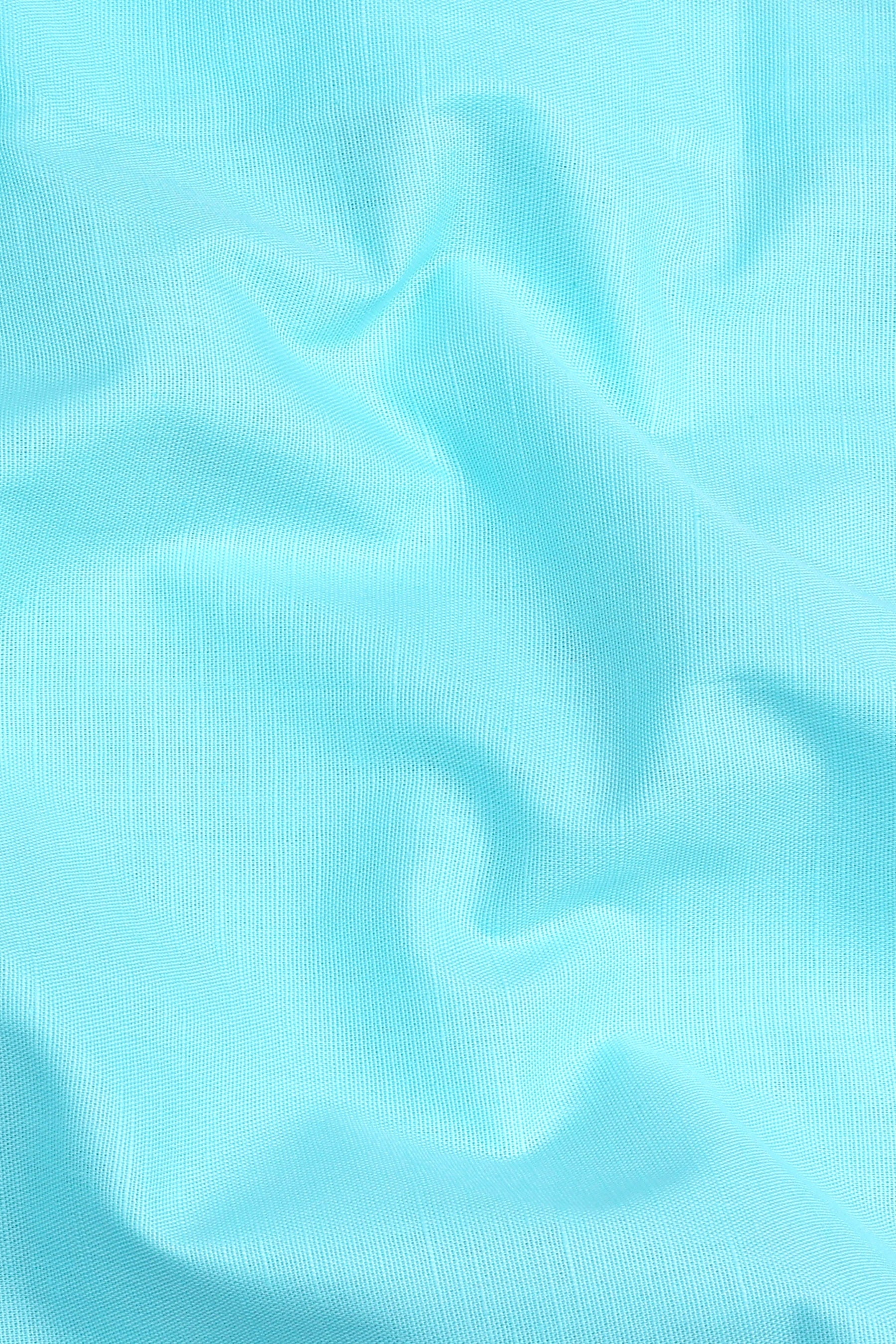 Shiny turquoise blue cotton linen shirt