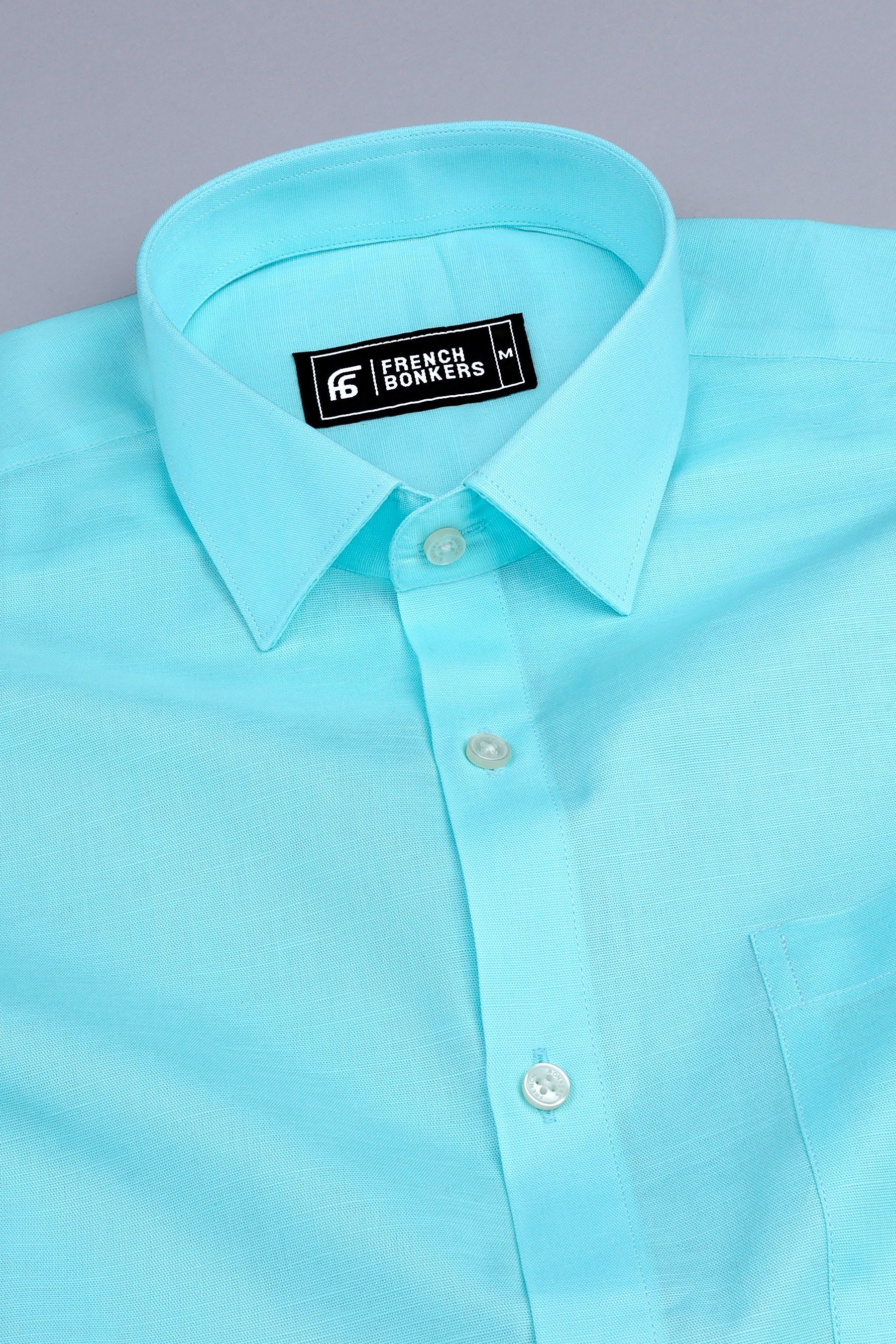 Shiny turquoise blue cotton linen shirt
