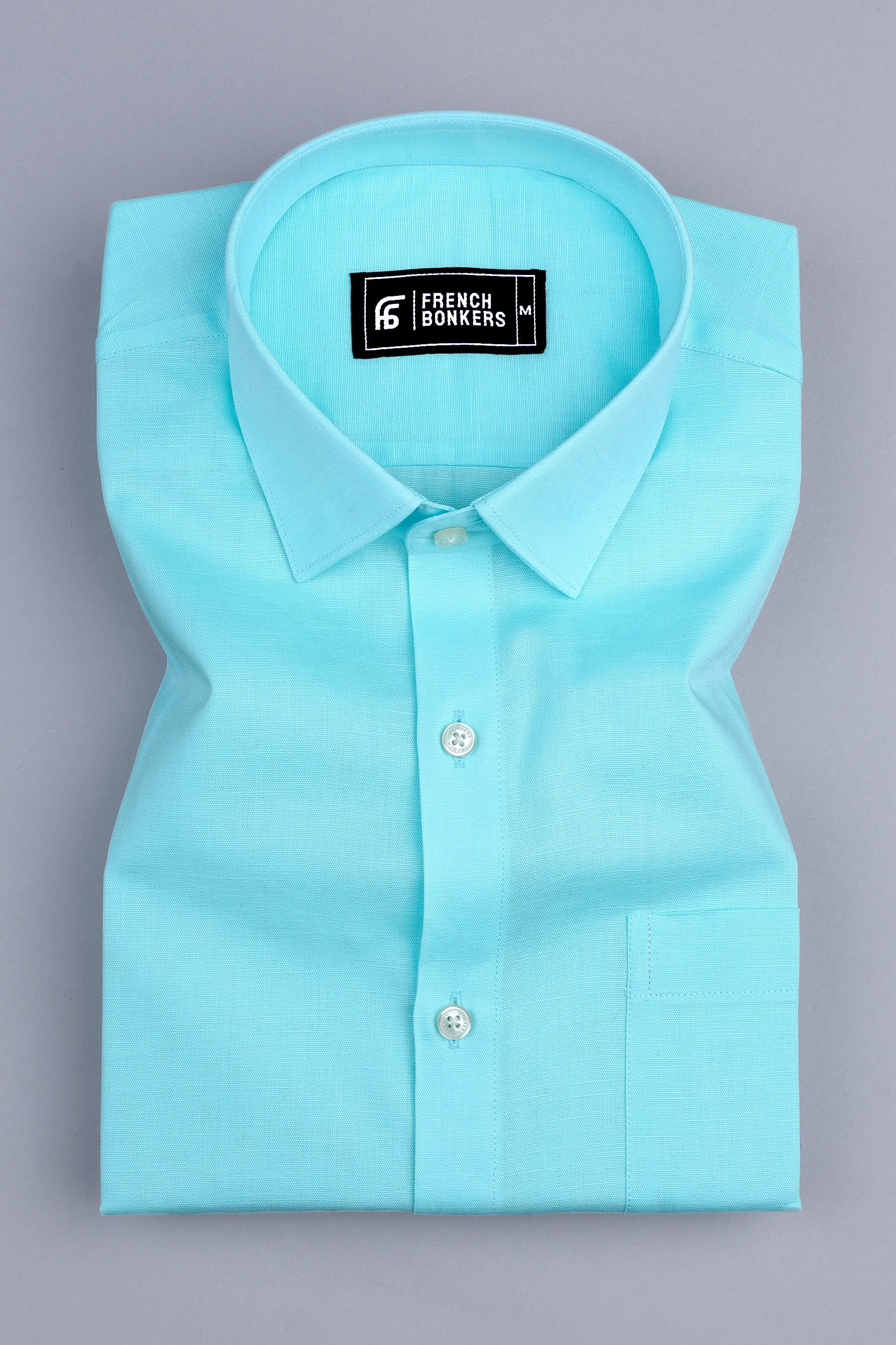 Shiny turquoise blue cotton linen shirt