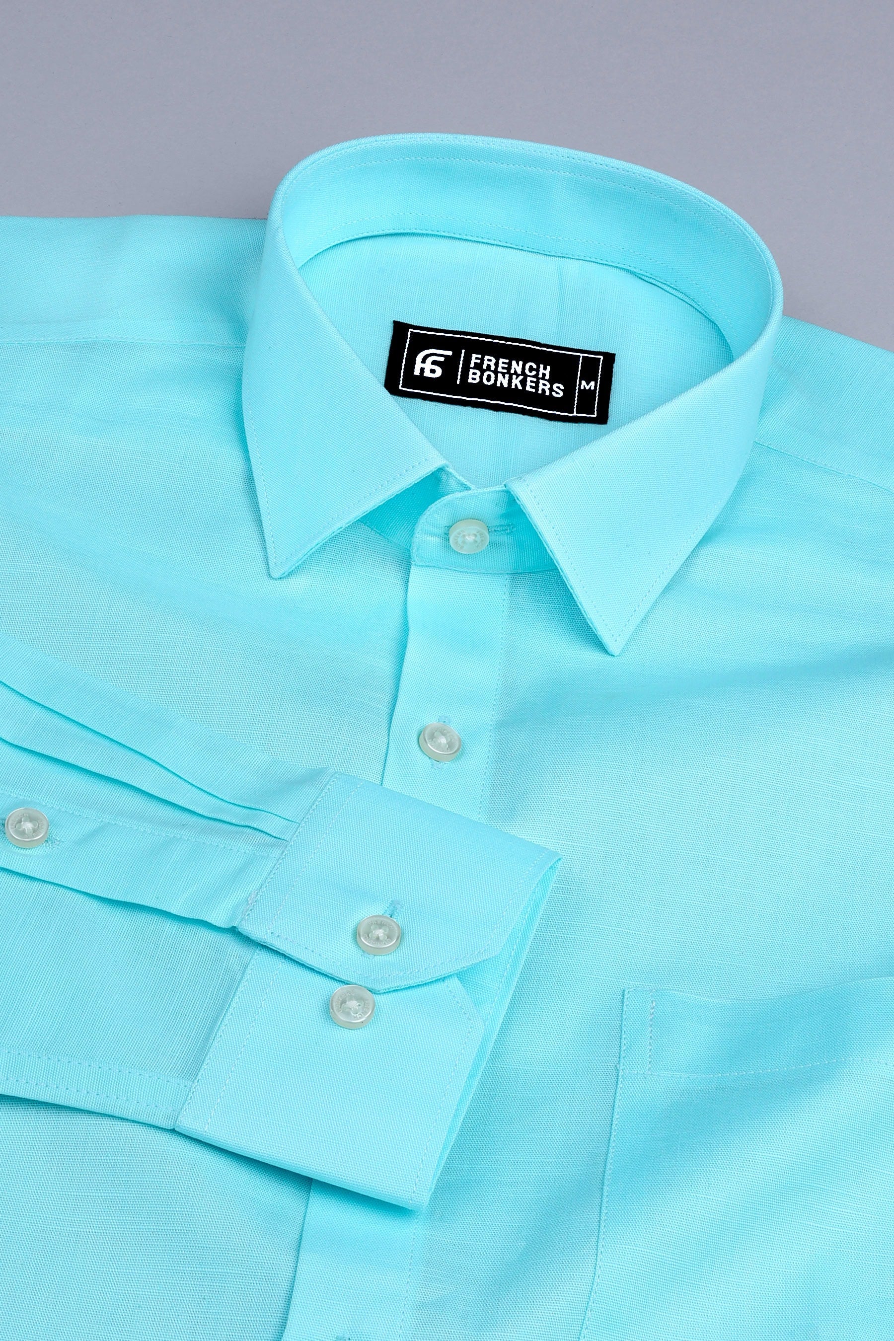 Shiny turquoise blue cotton linen shirt