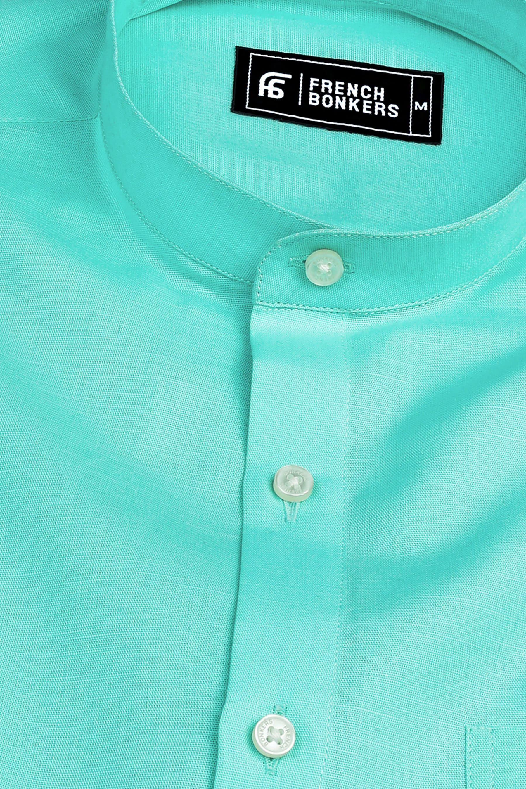 Shiny light bottle green cotton linen shirt