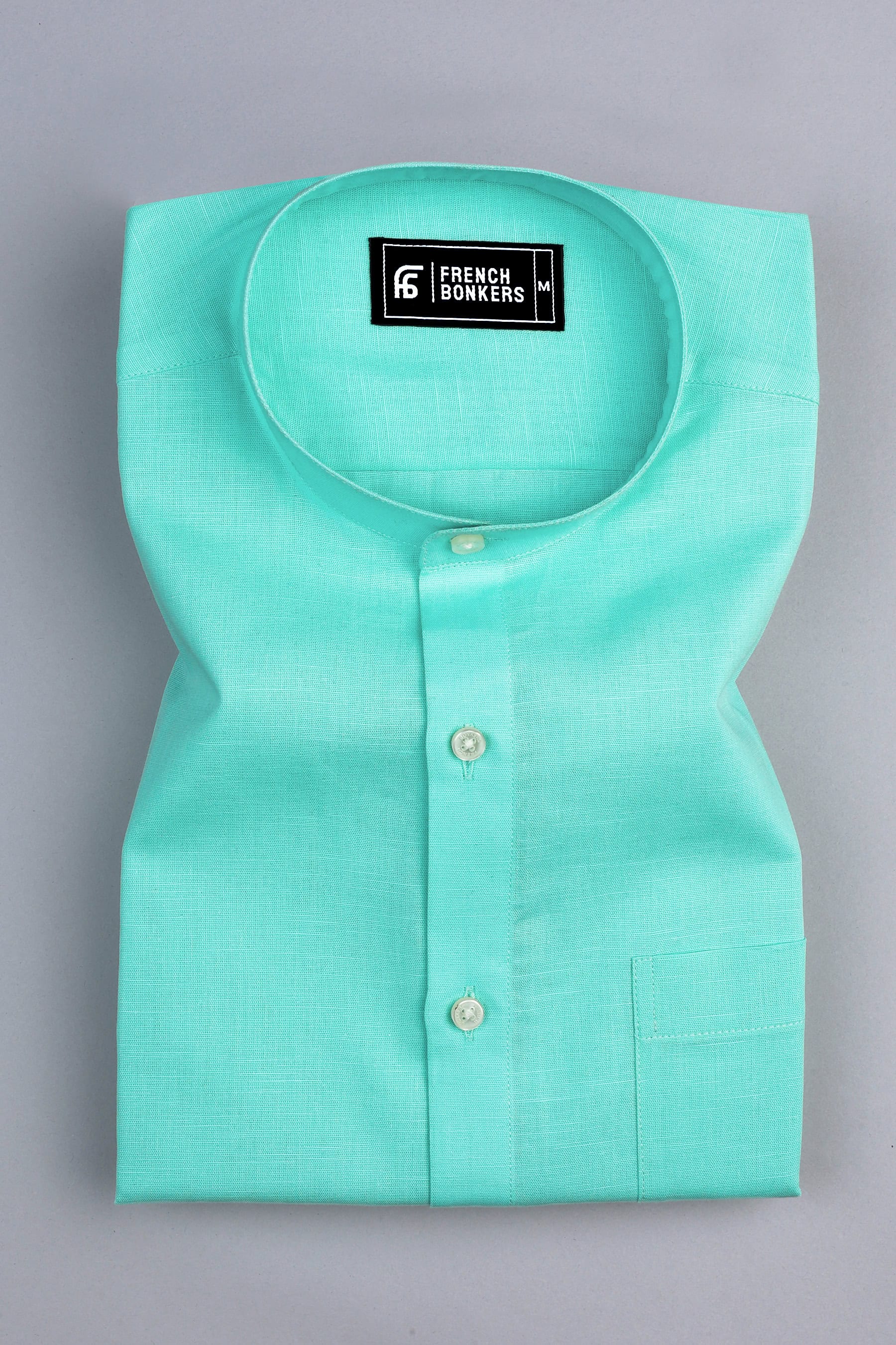 Shiny light bottle green cotton linen shirt