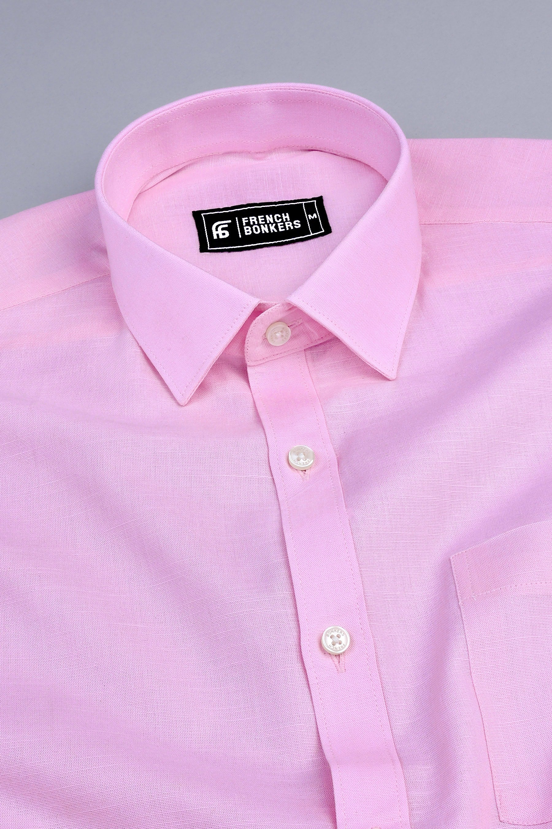 Shiny light pink cotton linen shirt