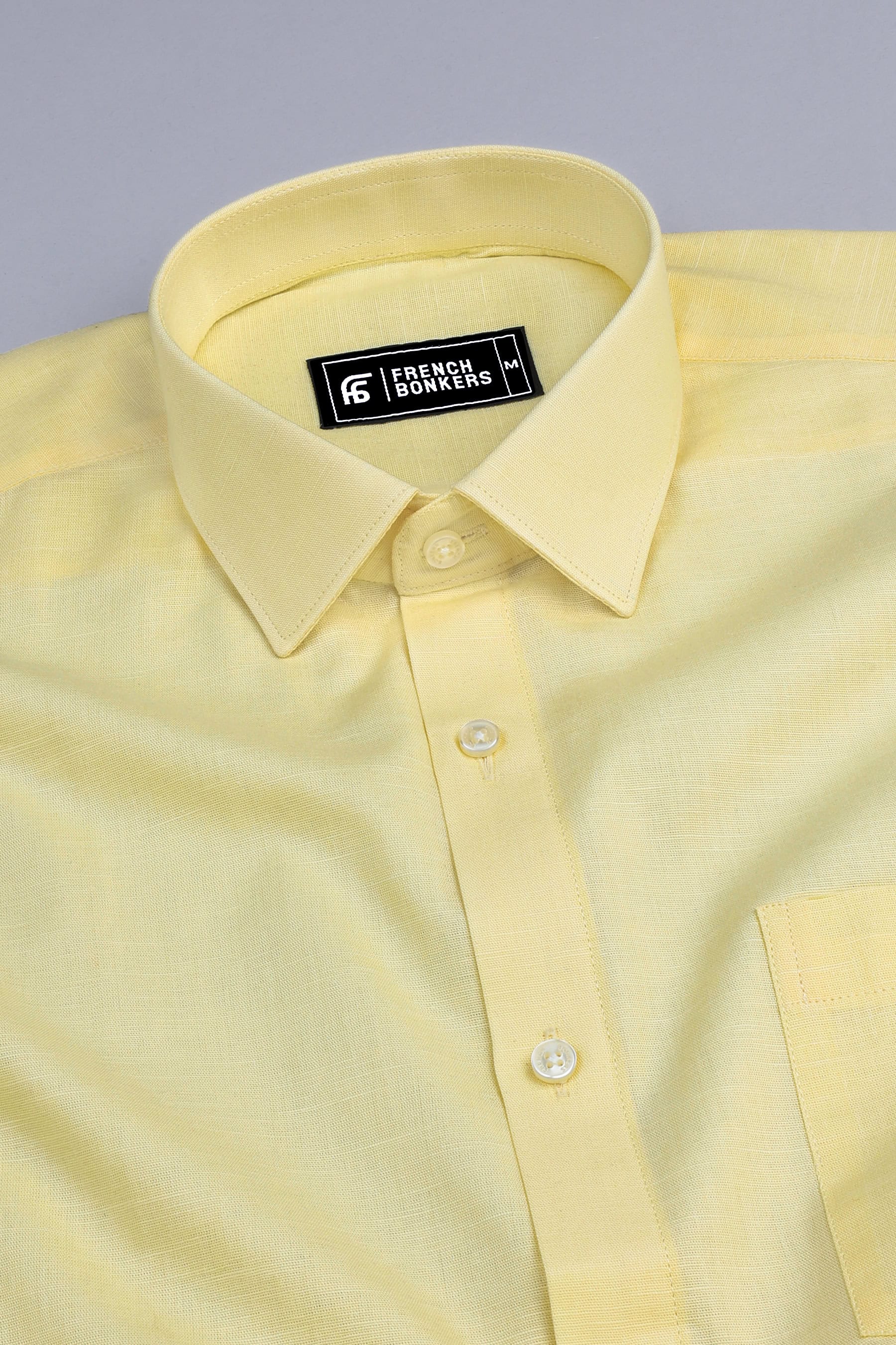 Shiny light yellow cotton linen shirt
