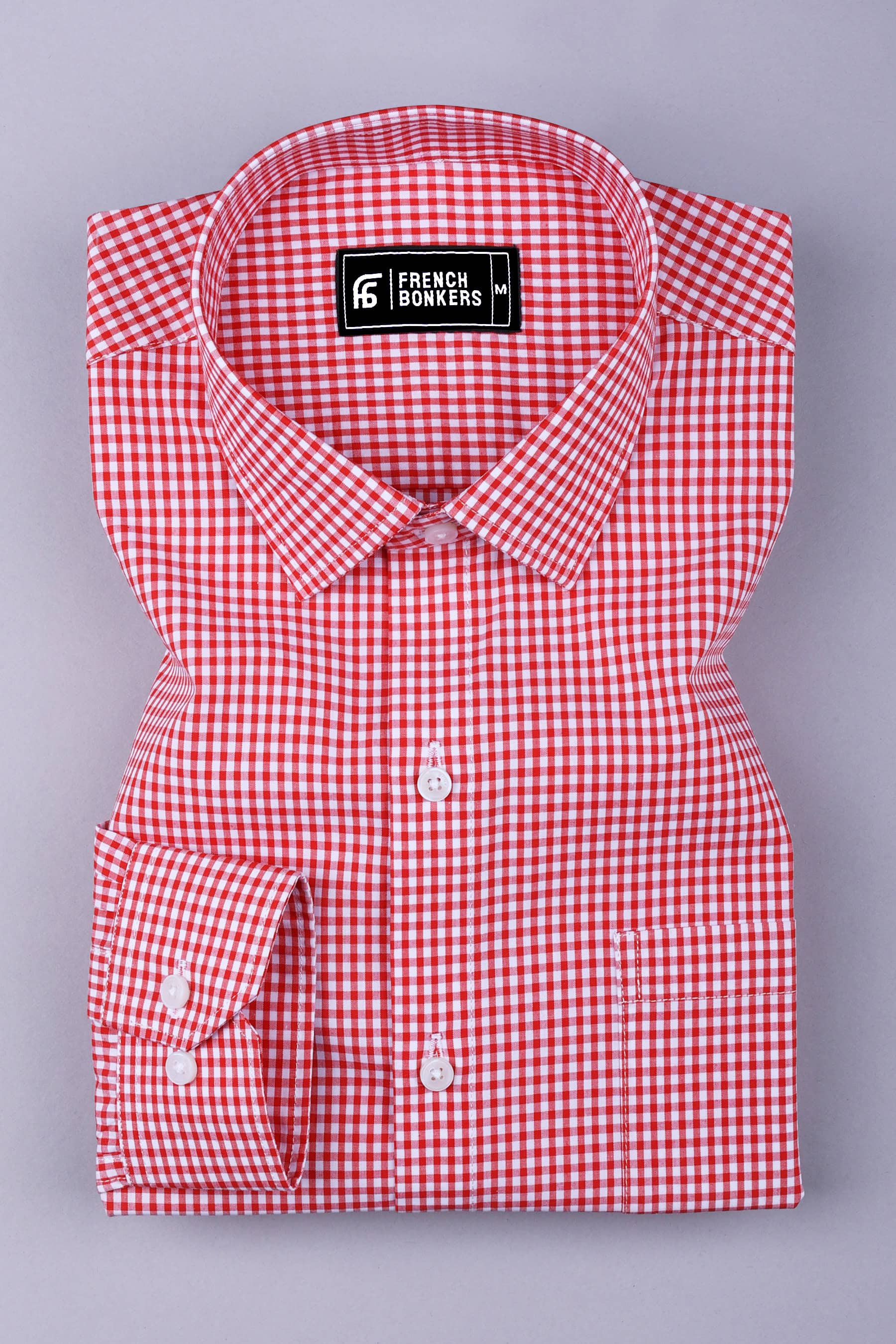 Red with white pin check cotton shirt