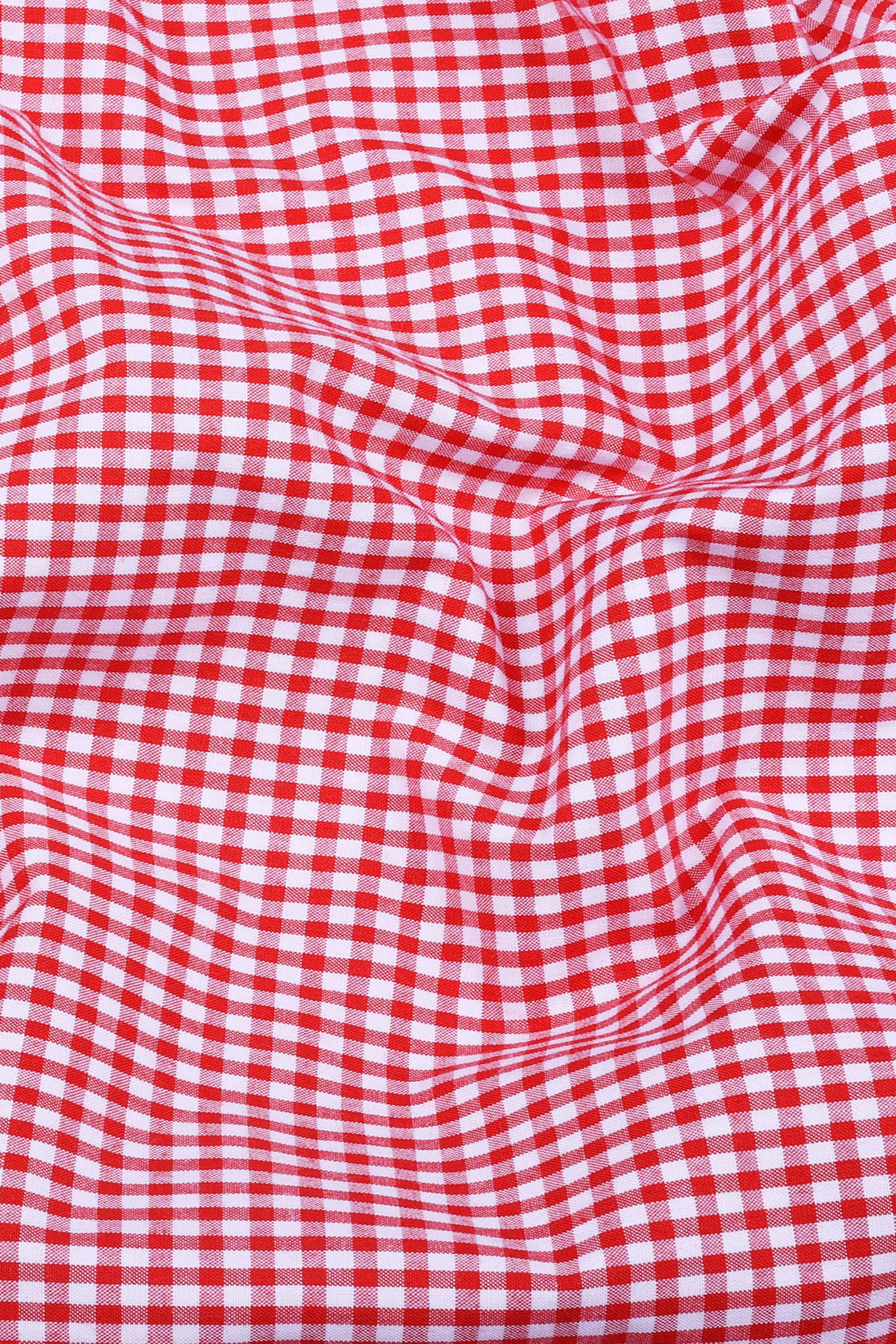 Red with white pin check cotton shirt