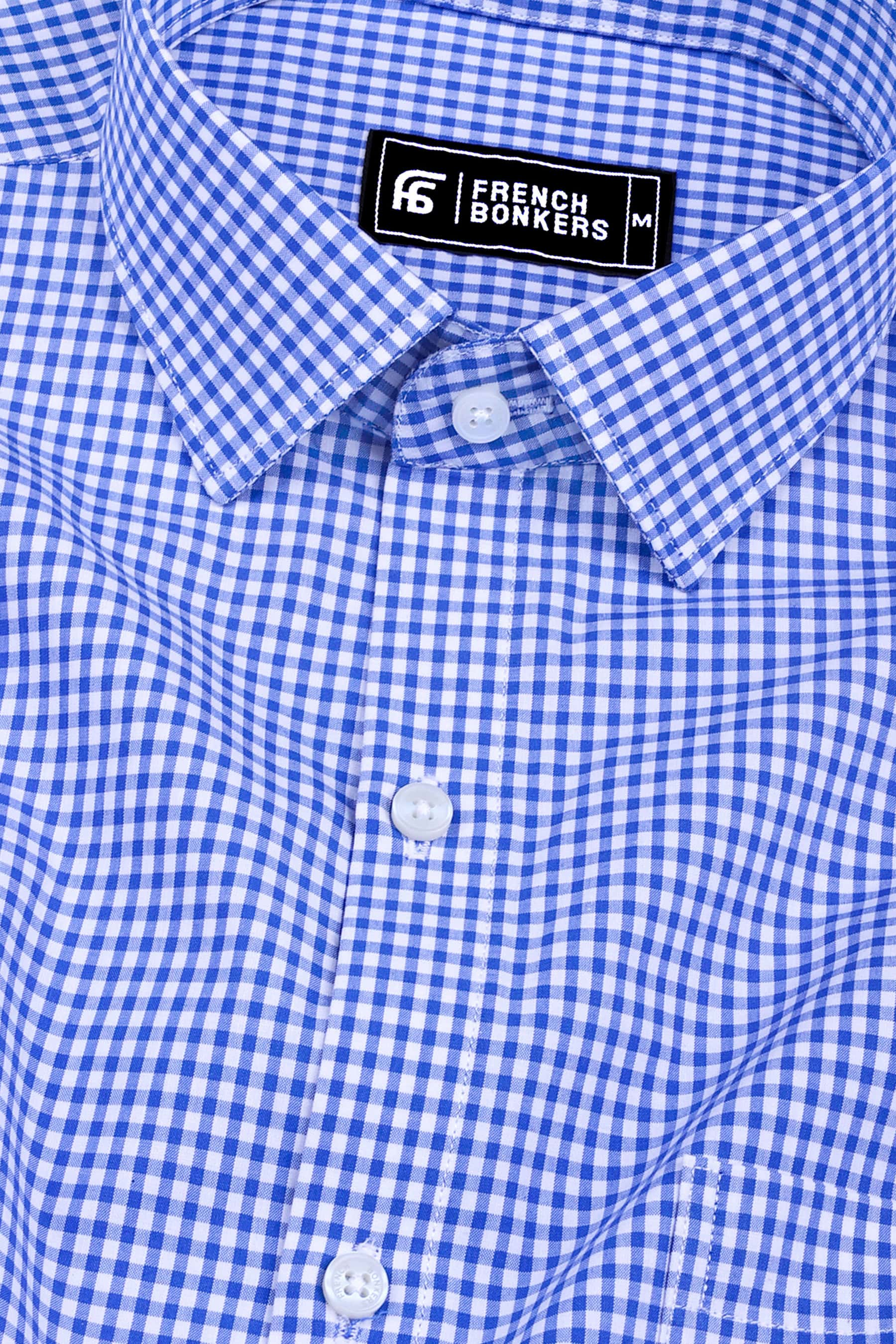 Blue with white pin check cotton shirt