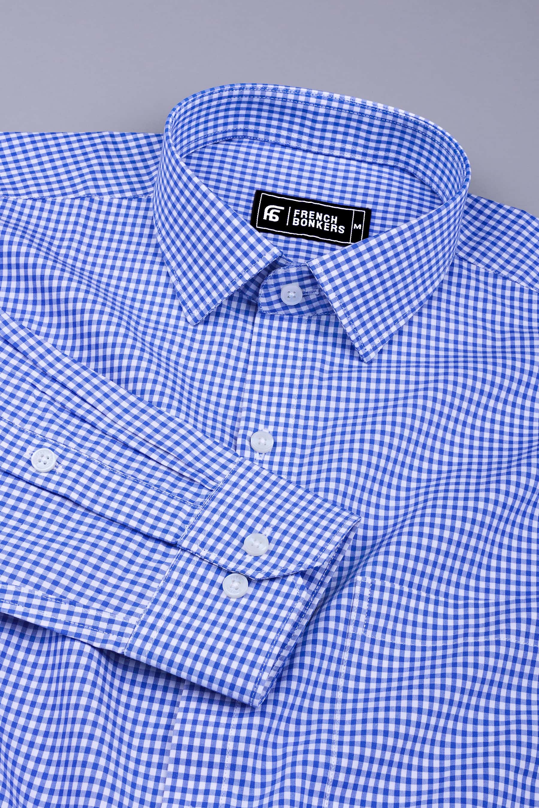 Blue with white pin check cotton shirt
