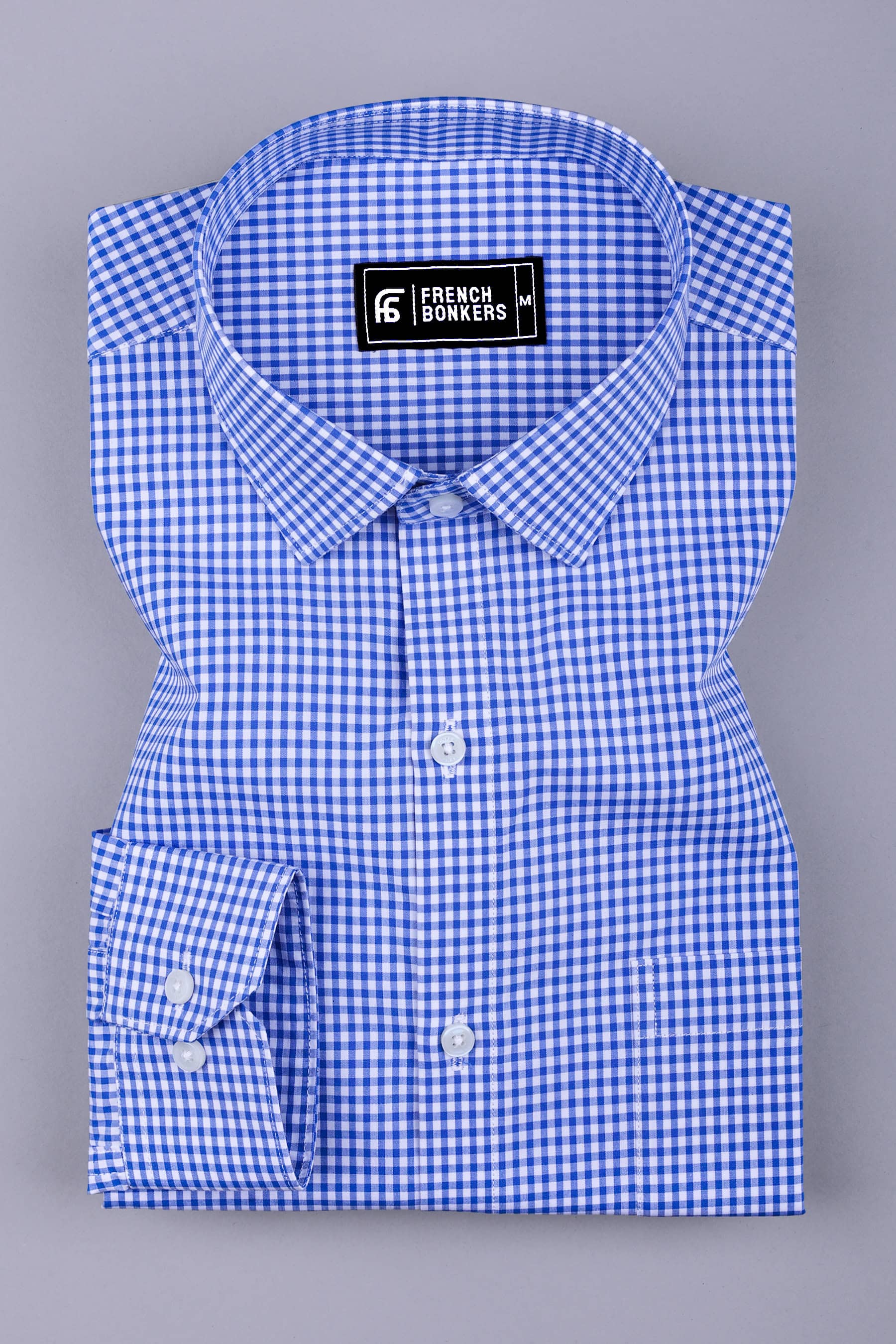 Blue with white pin check cotton shirt