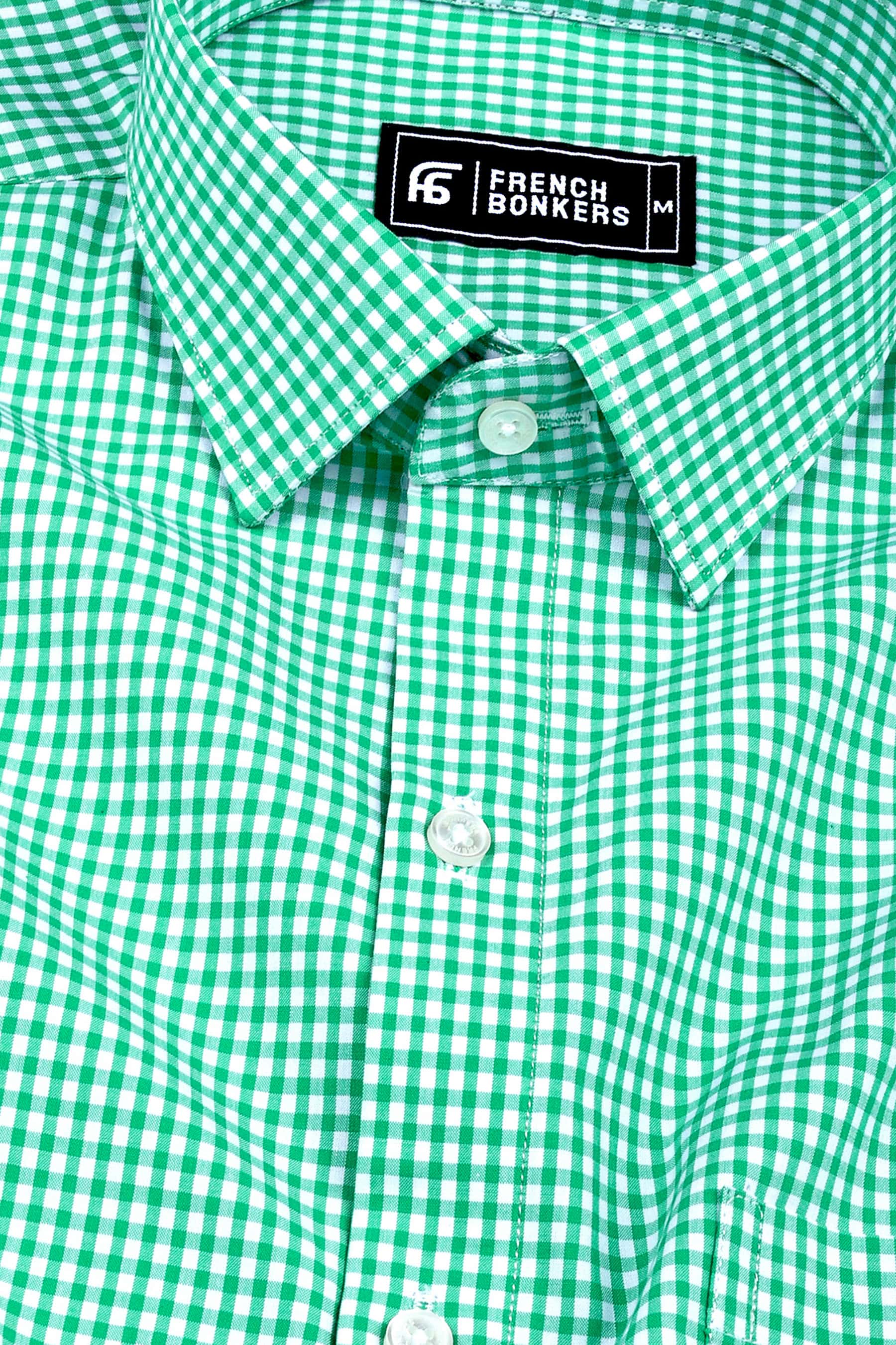 Green with white pin check cotton shirt