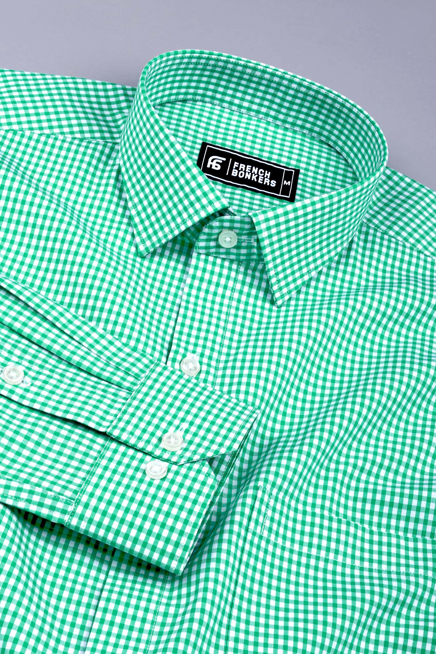 Green with white pin check cotton shirt