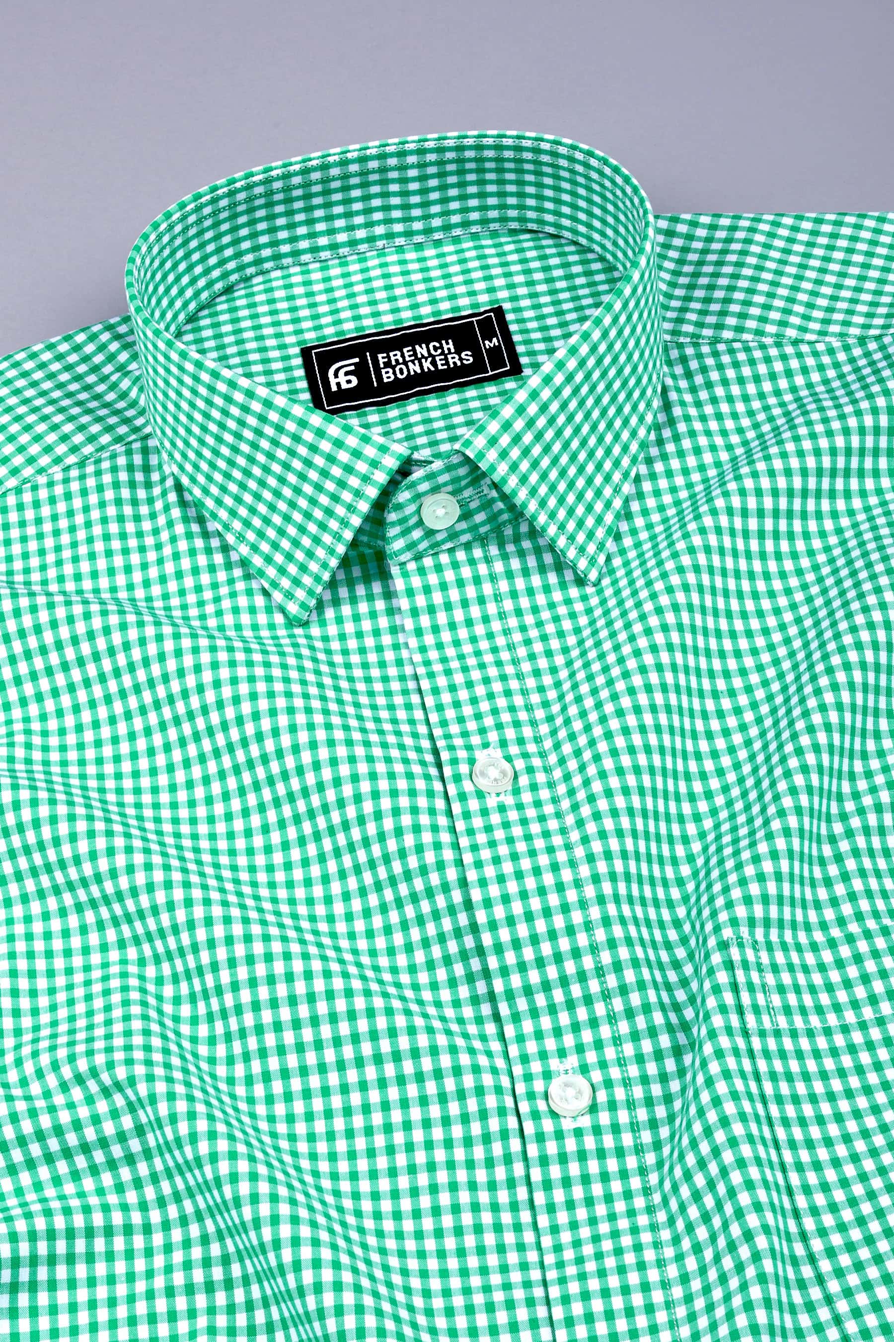 Green with white pin check cotton shirt