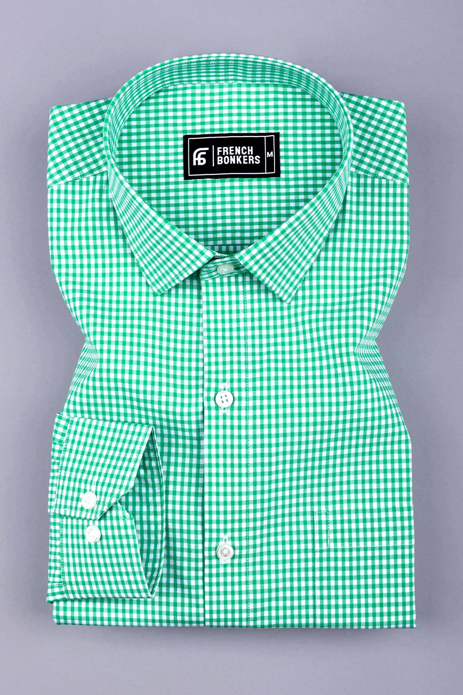 Green with white pin check cotton shirt