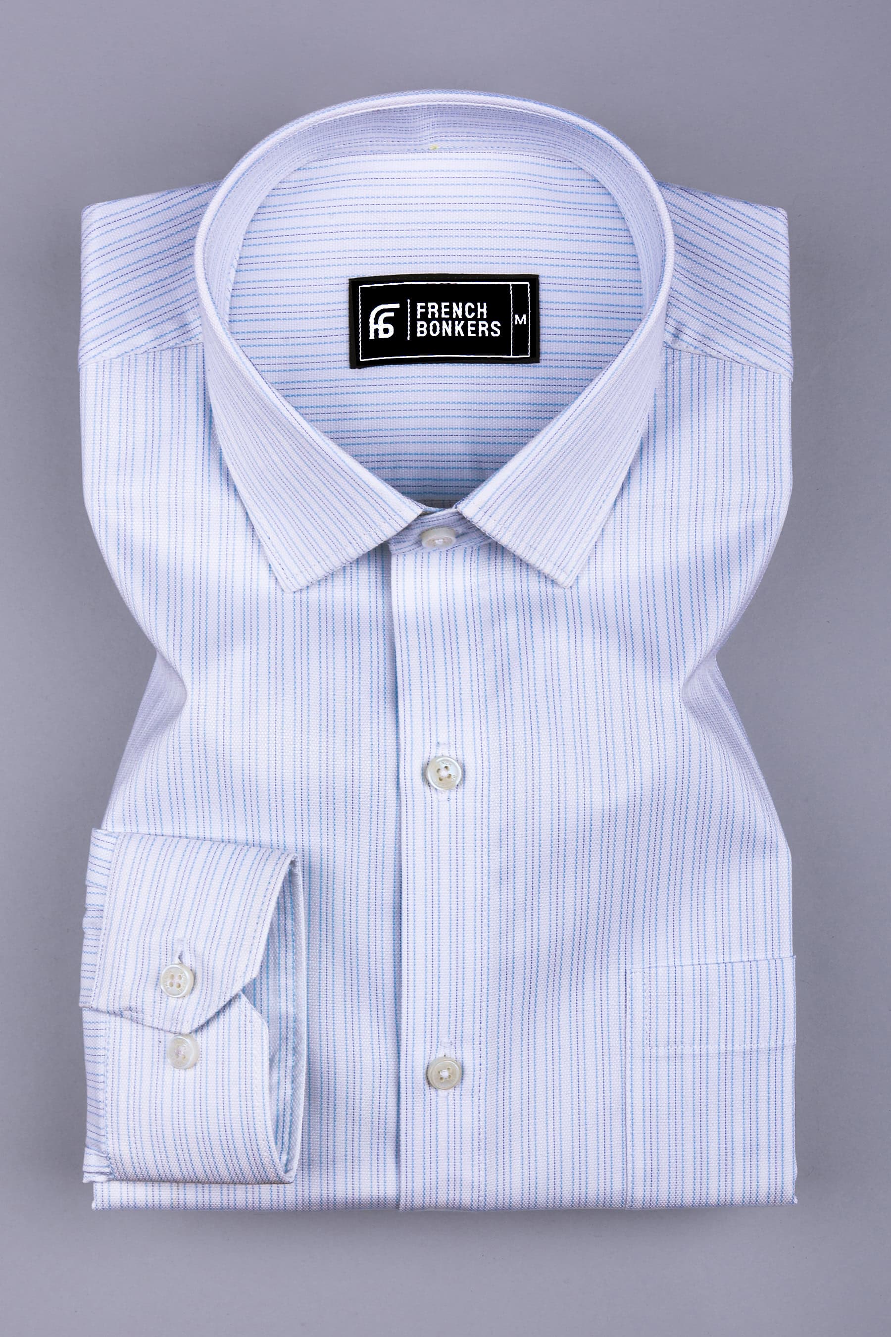 White Cotton Shirt with Blue Classic Stripes