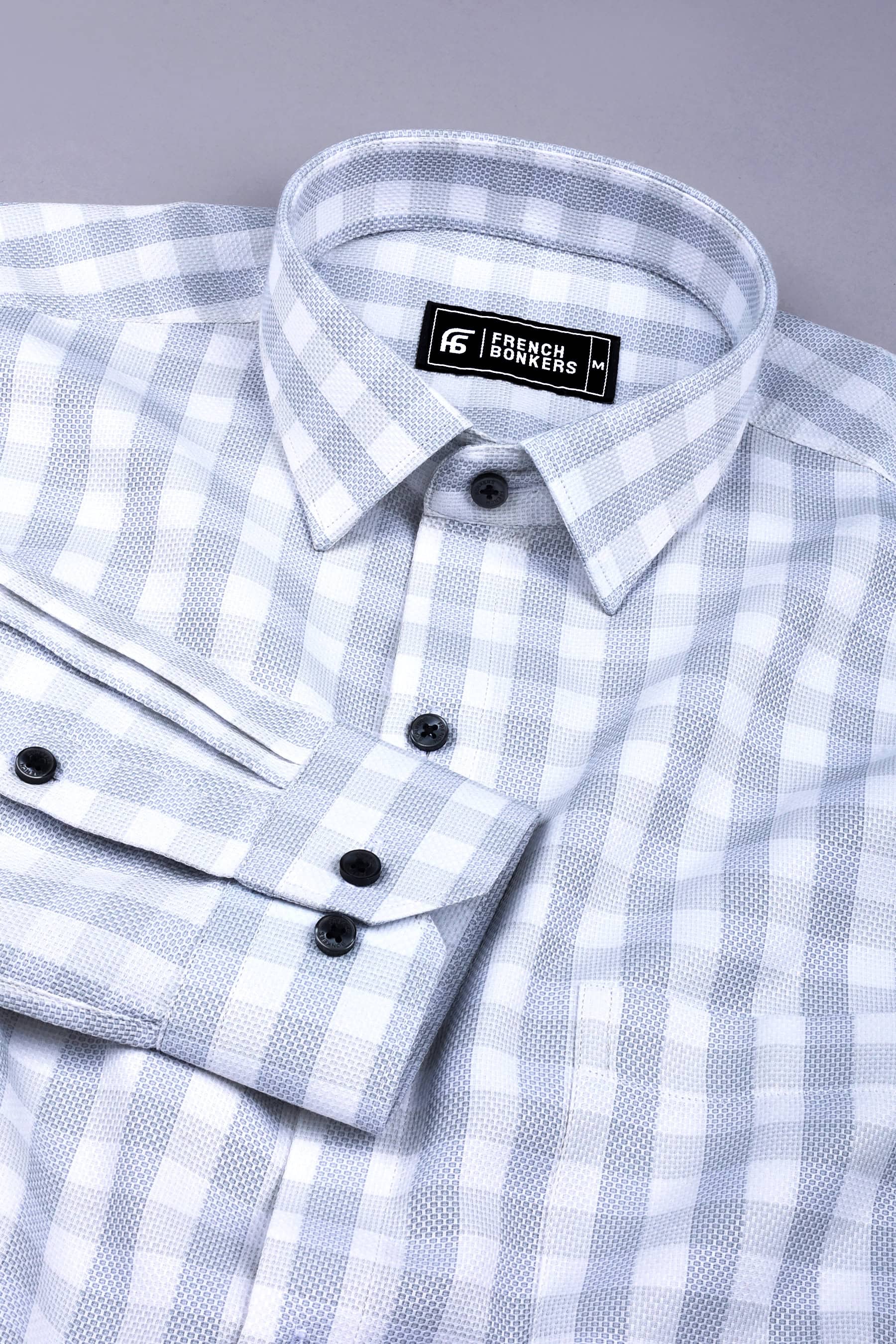 White grey check cotton shirt