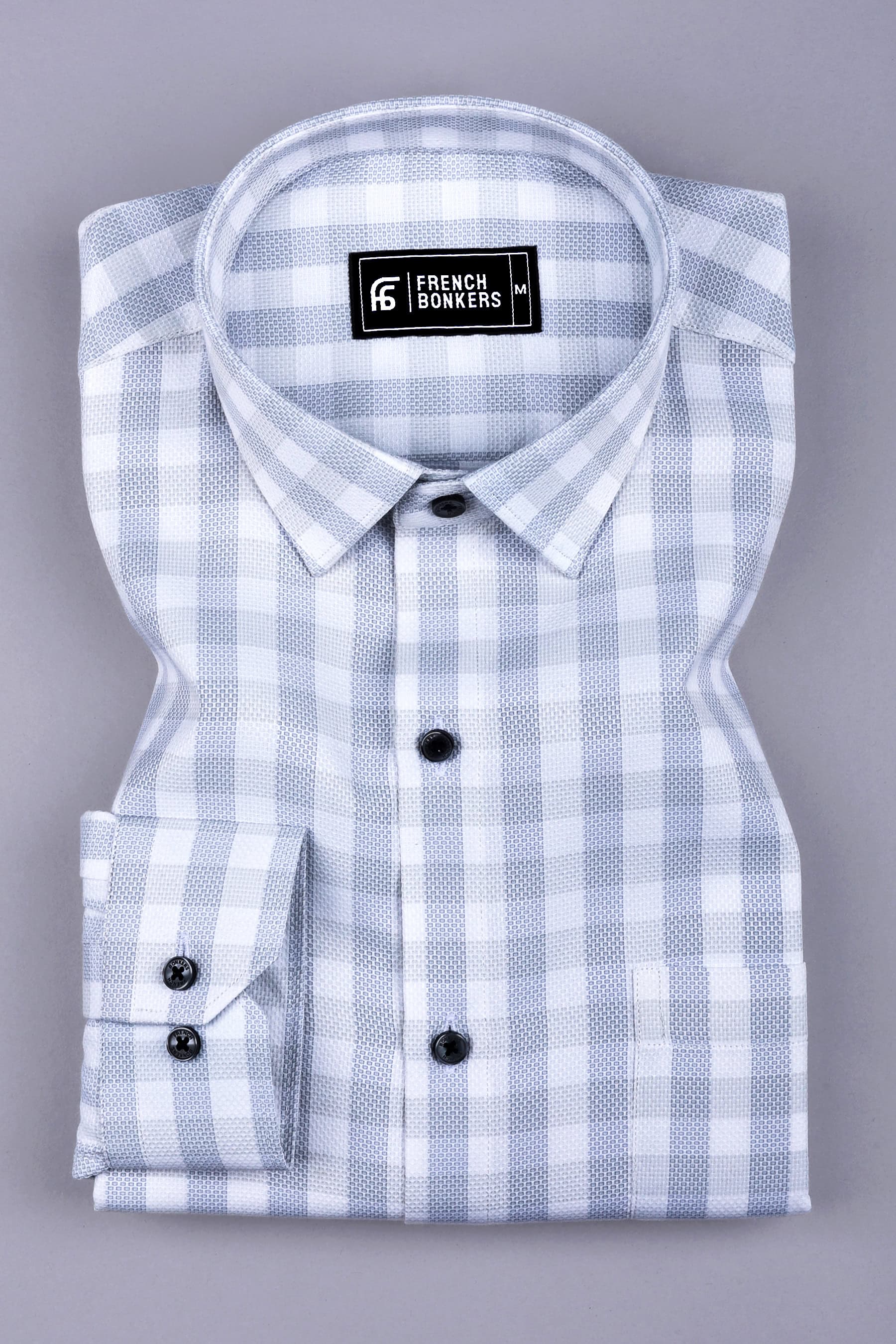 White grey check cotton shirt