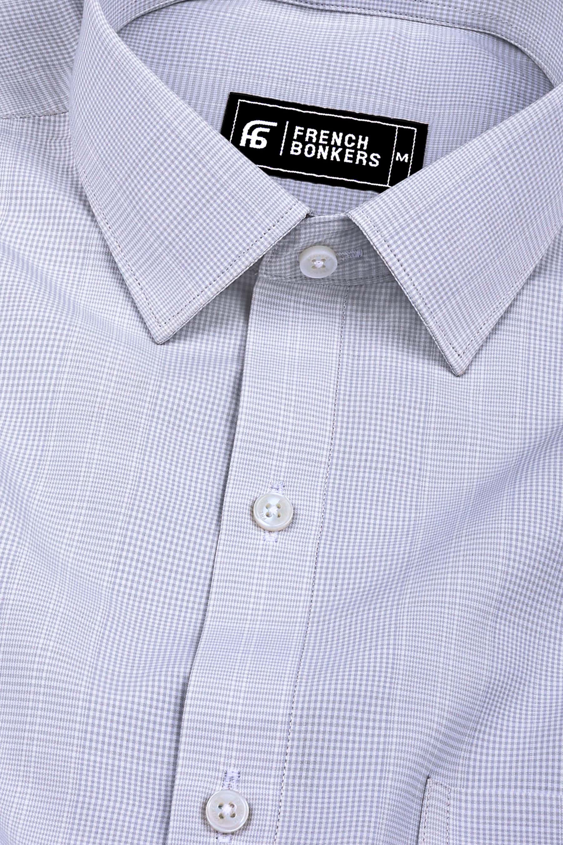 Grey with white mini micro check cotton shirt