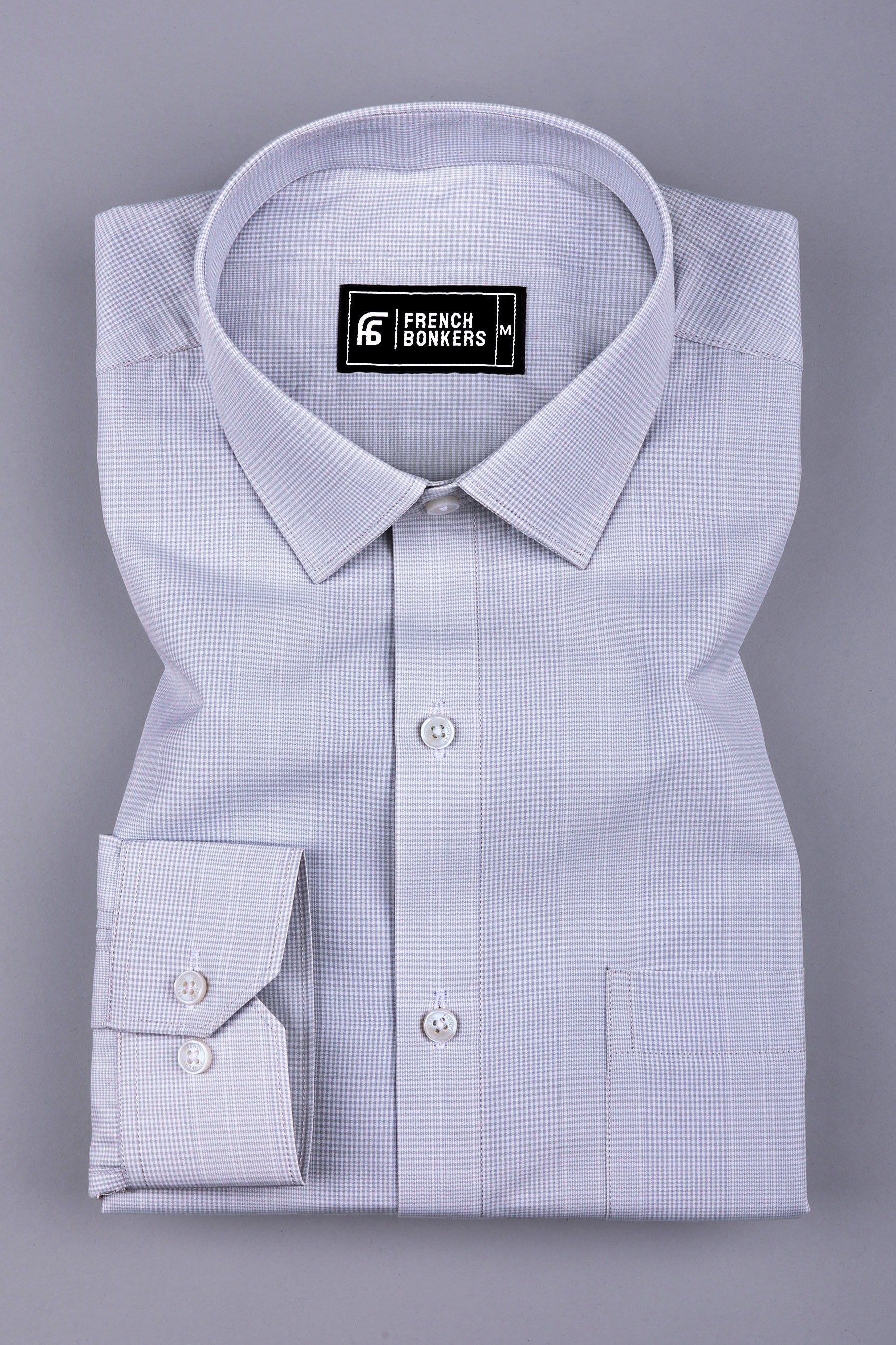 Grey with white mini micro check cotton shirt