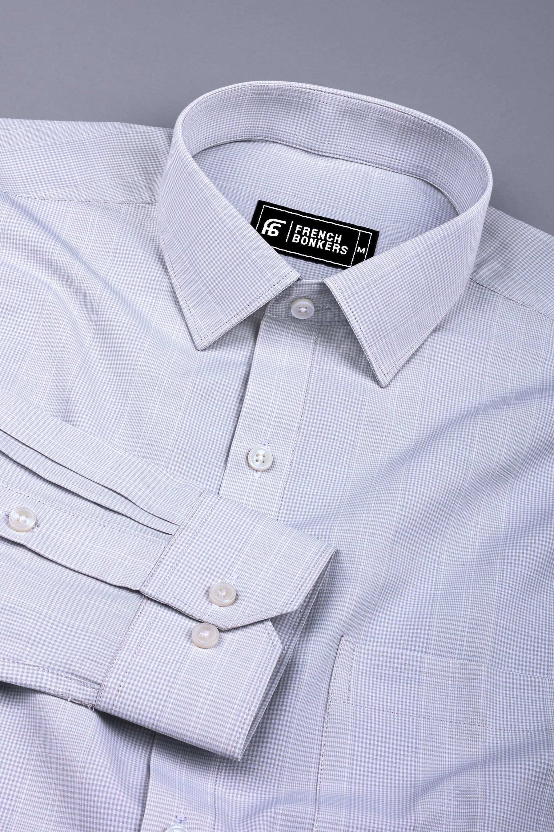 Grey with white mini micro check cotton shirt