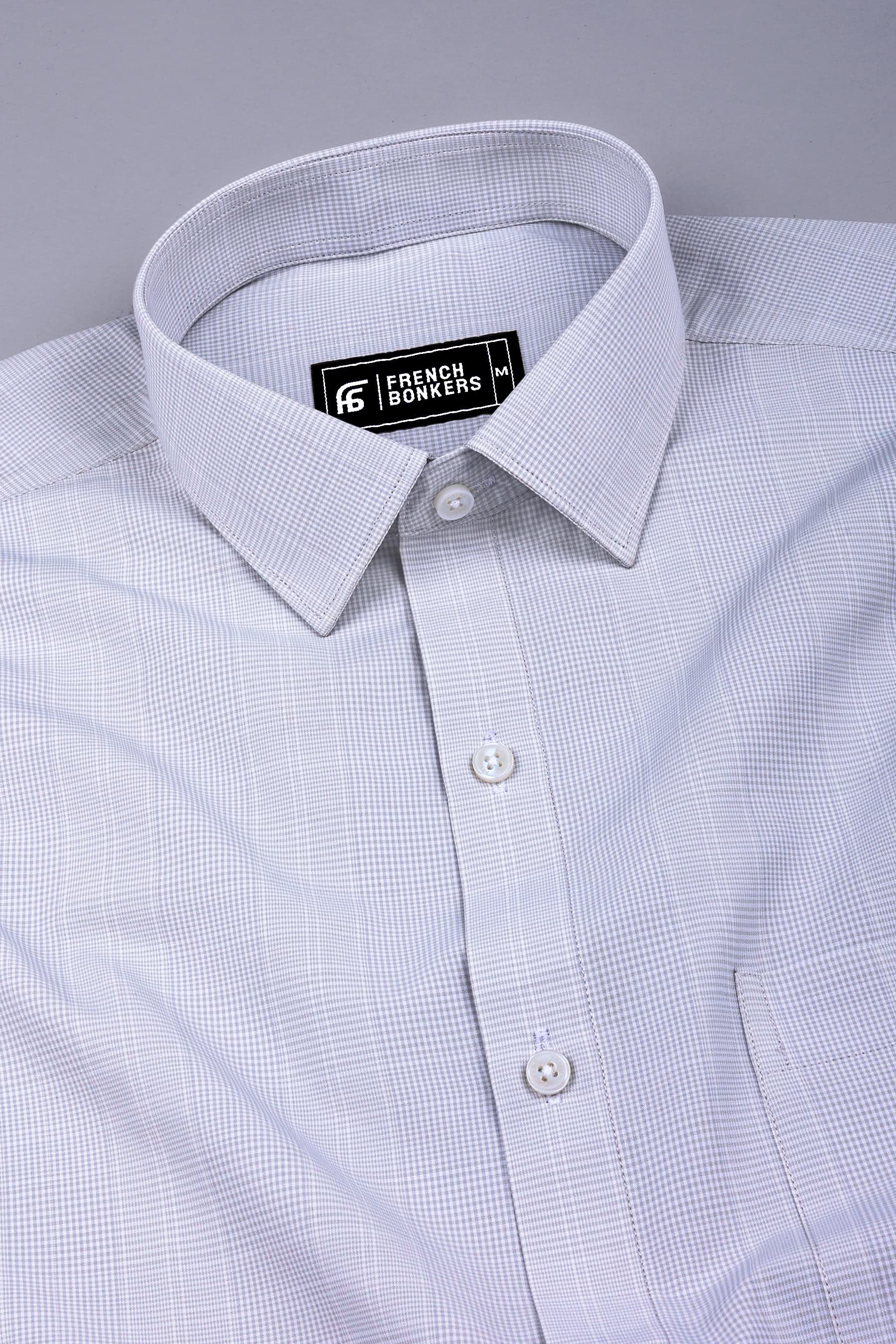 Grey with white mini micro check cotton shirt