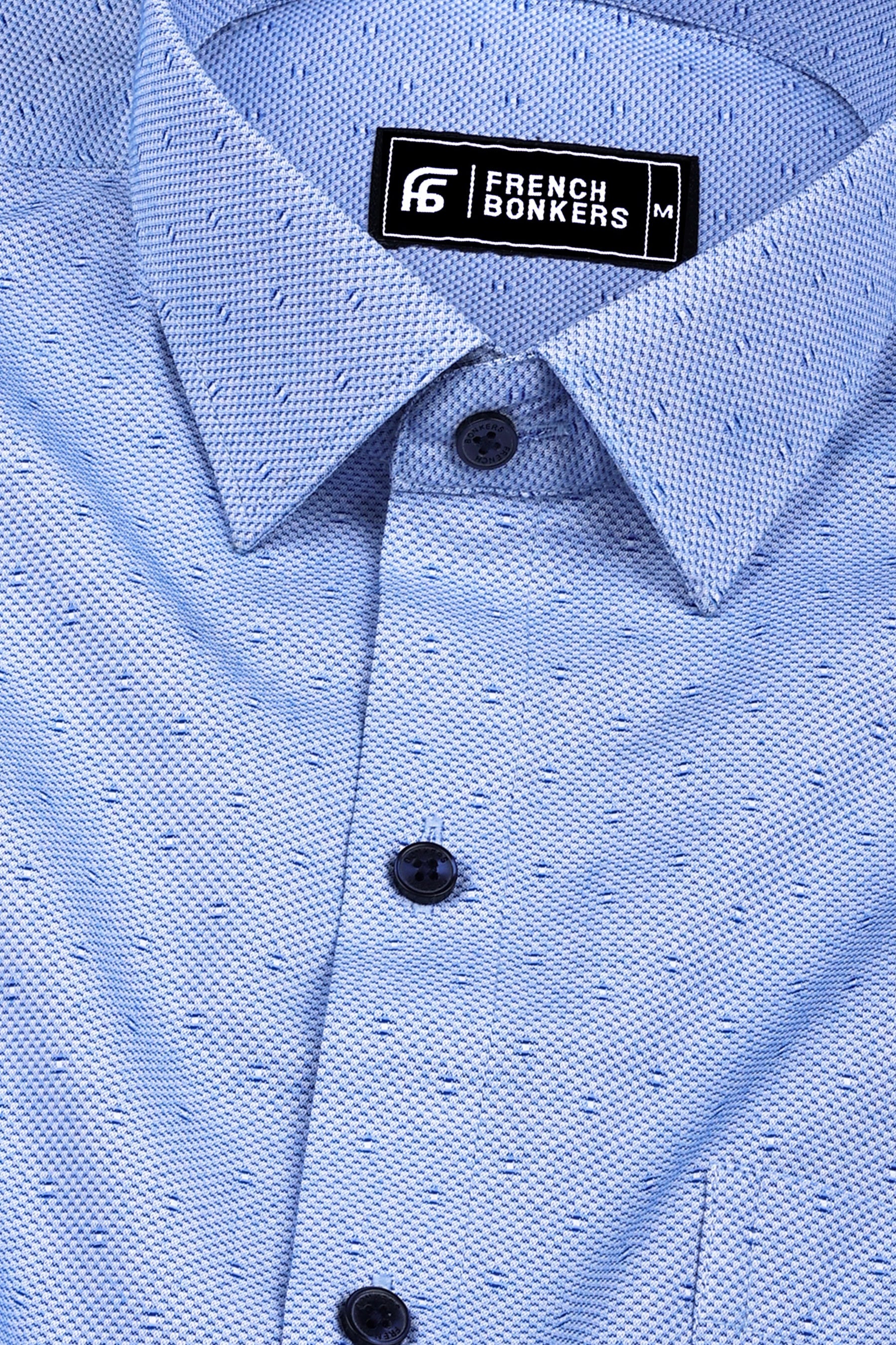 Blue premium jacquard cotton shirt